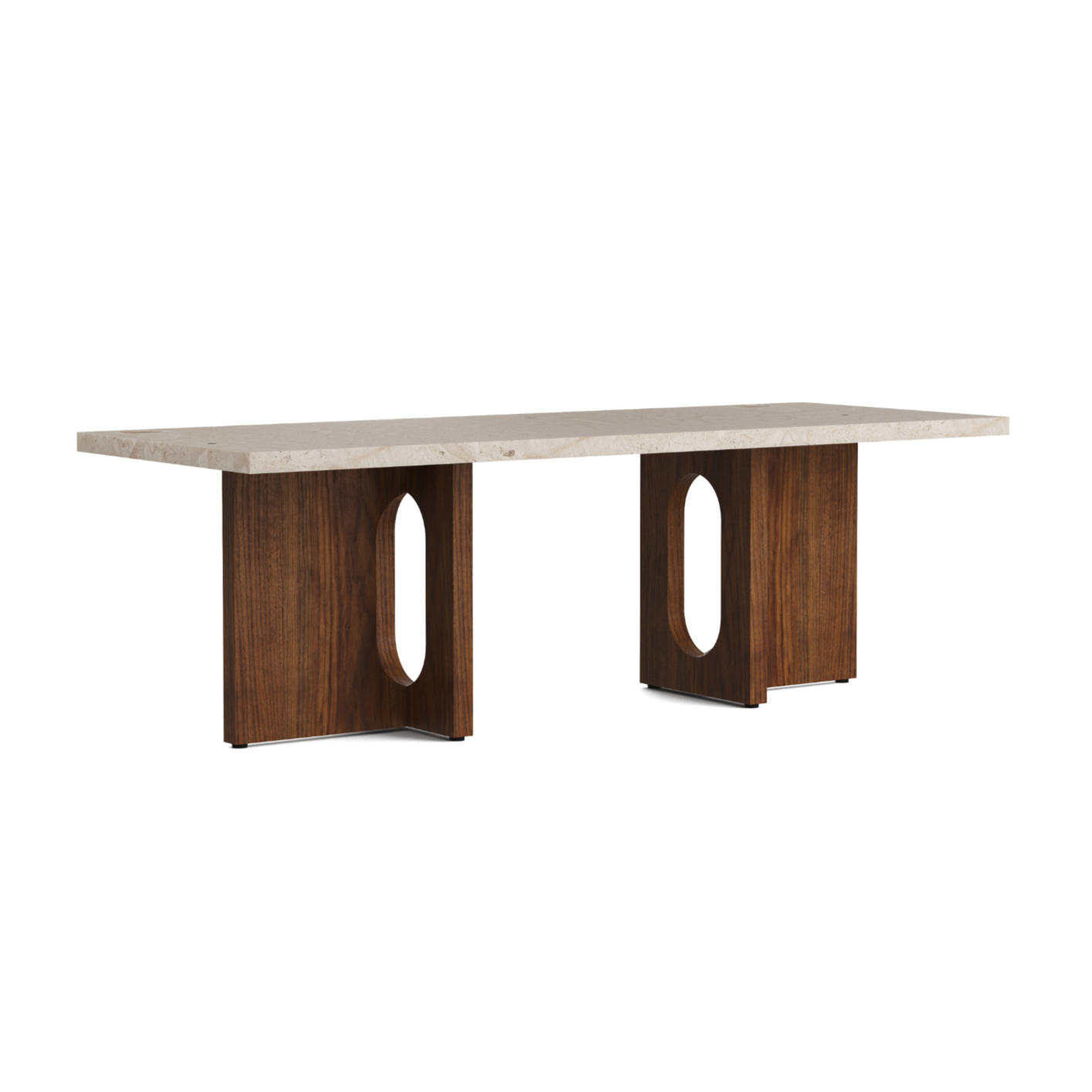 Couchtisch ANDROGYNE beige Marmor mit Nussbaumfuß