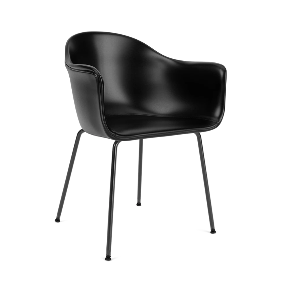 Stoel met armleuningen HARBOUR zwart leer met zwarte stalen basis