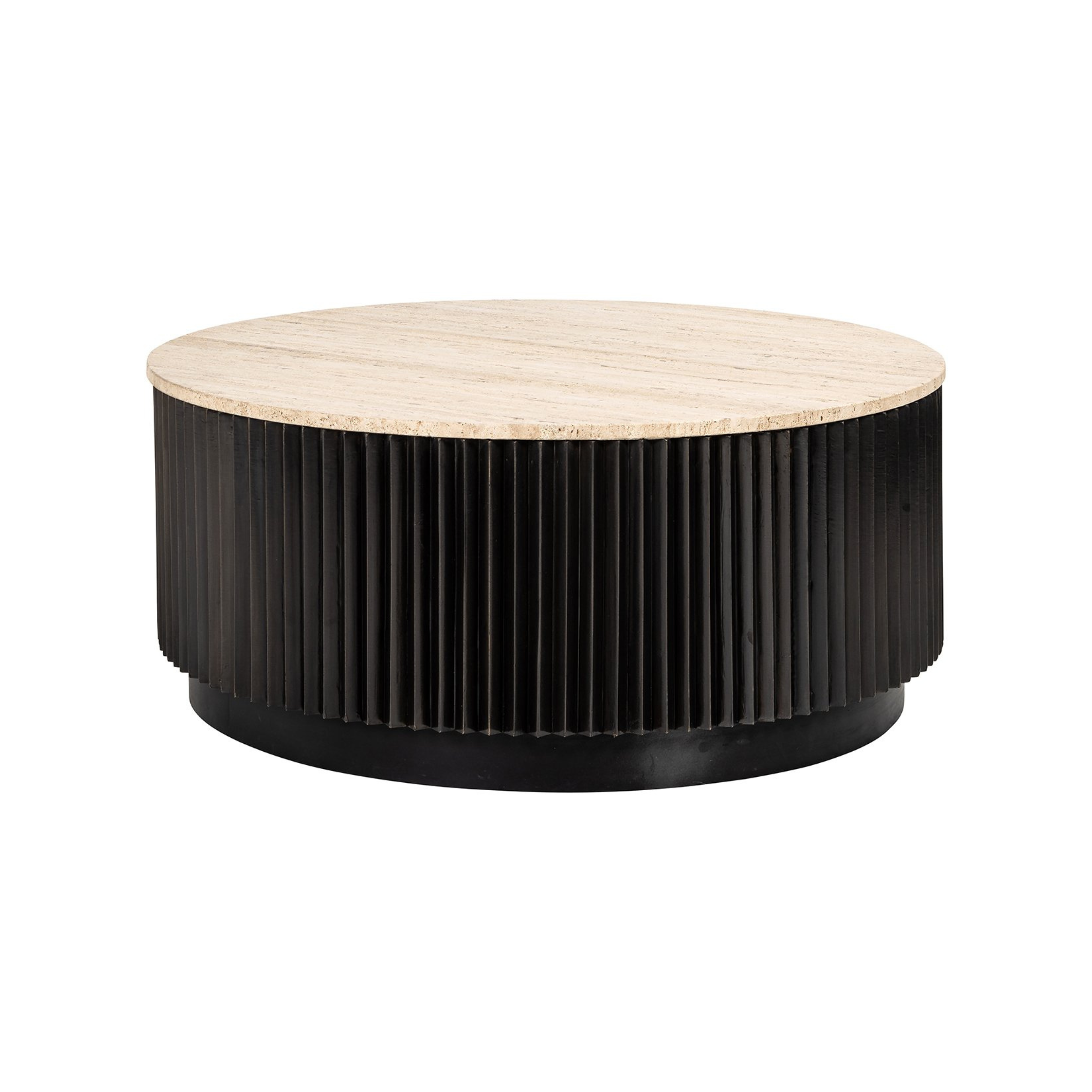 Round coffee table HAMPTON black with a travertine top