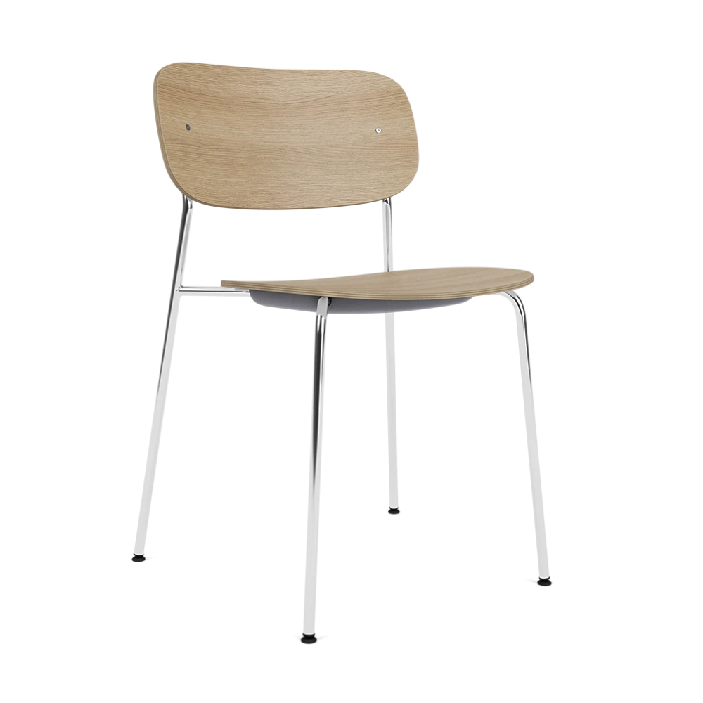 Stuhl CO aus Eichenfurnier mit verchromtem Gestell
