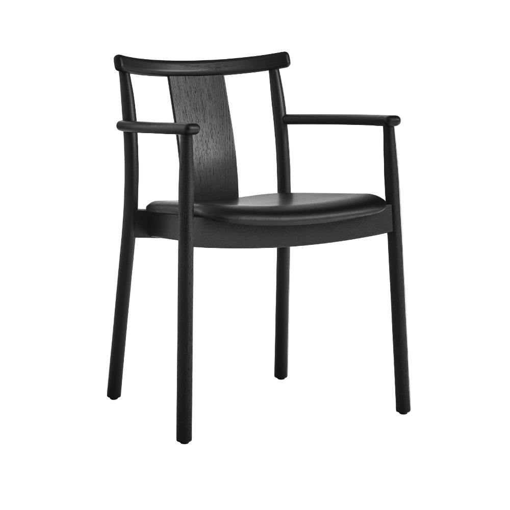 MERKUR chair black oak wood with black leather seat