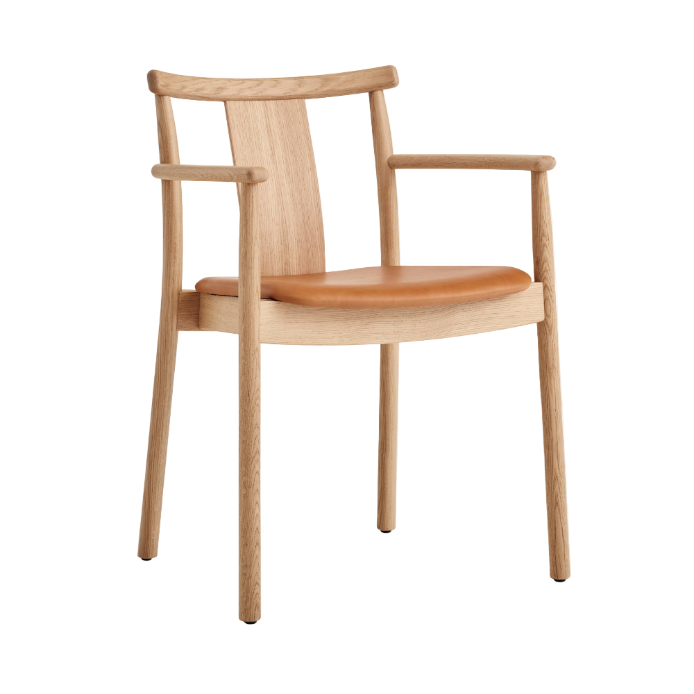 Stuhl MERKUR aus Eichenholz mit cognacfarbenem Lederbezug