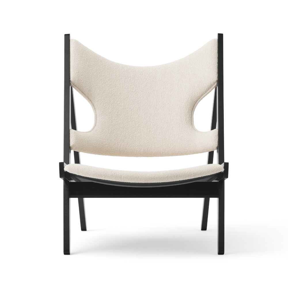 KNITTING cream boucle armchair with black oak base