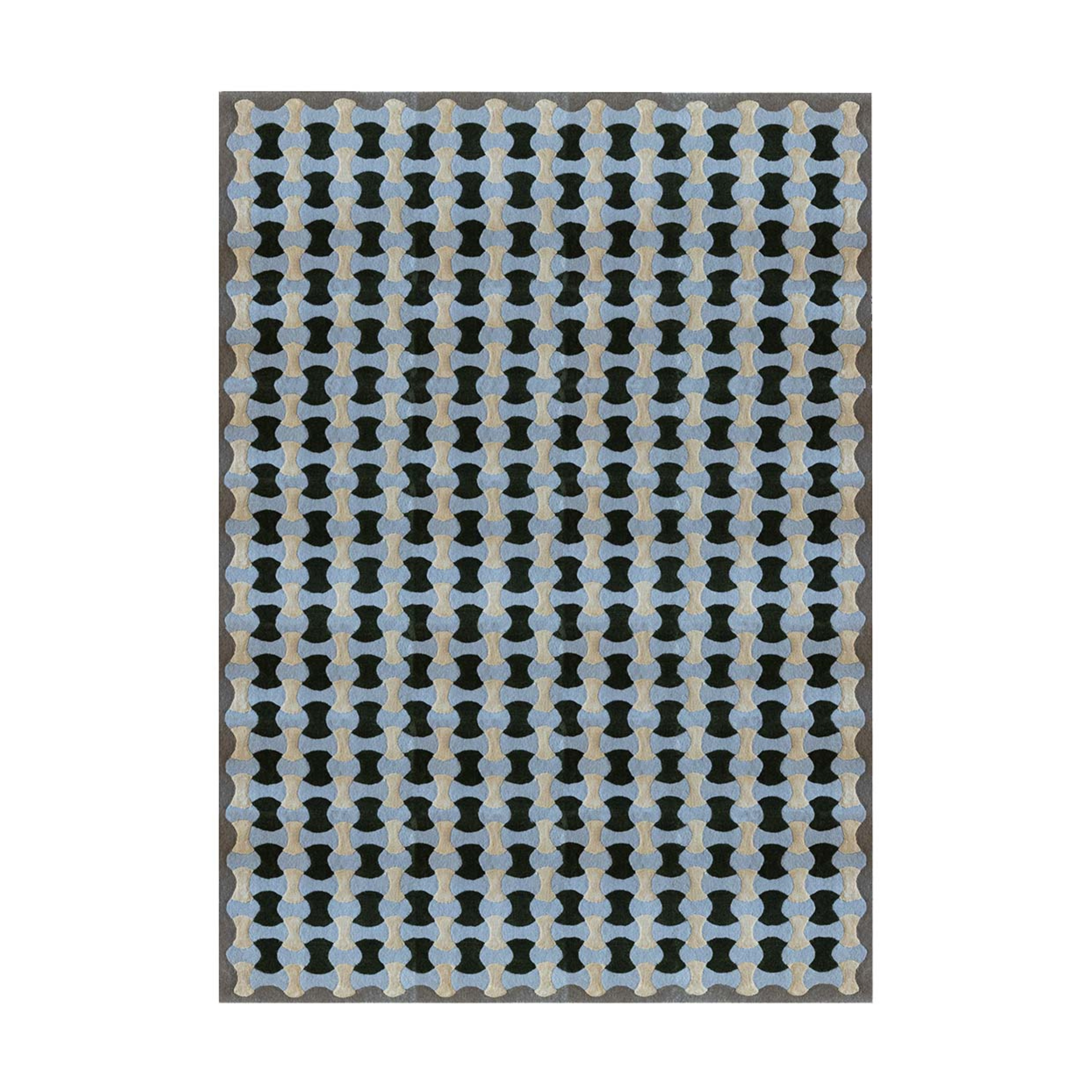 SCALLOP rug in blue with cream and dark green