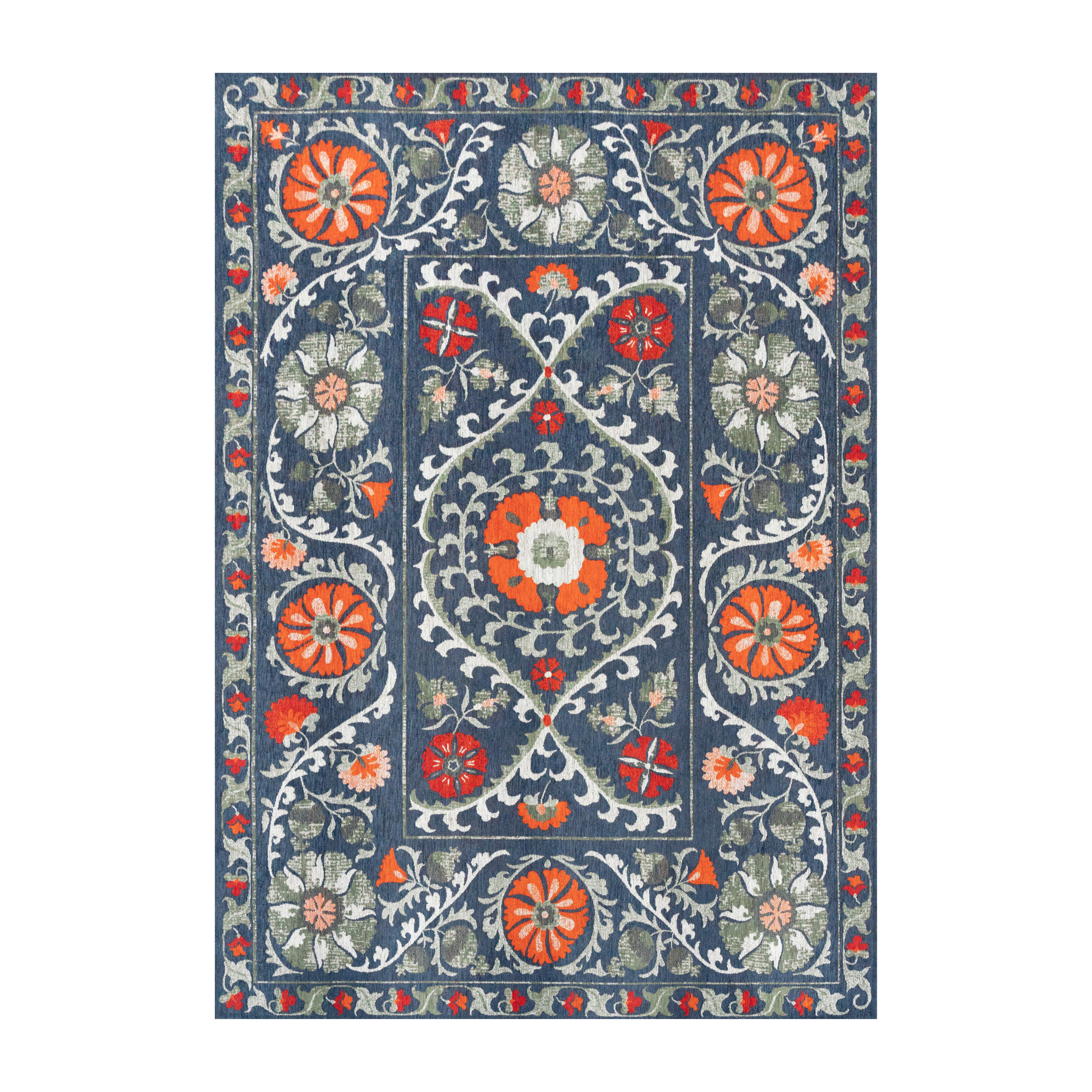 SUZANI NORDIC rug in blue with gray and orange