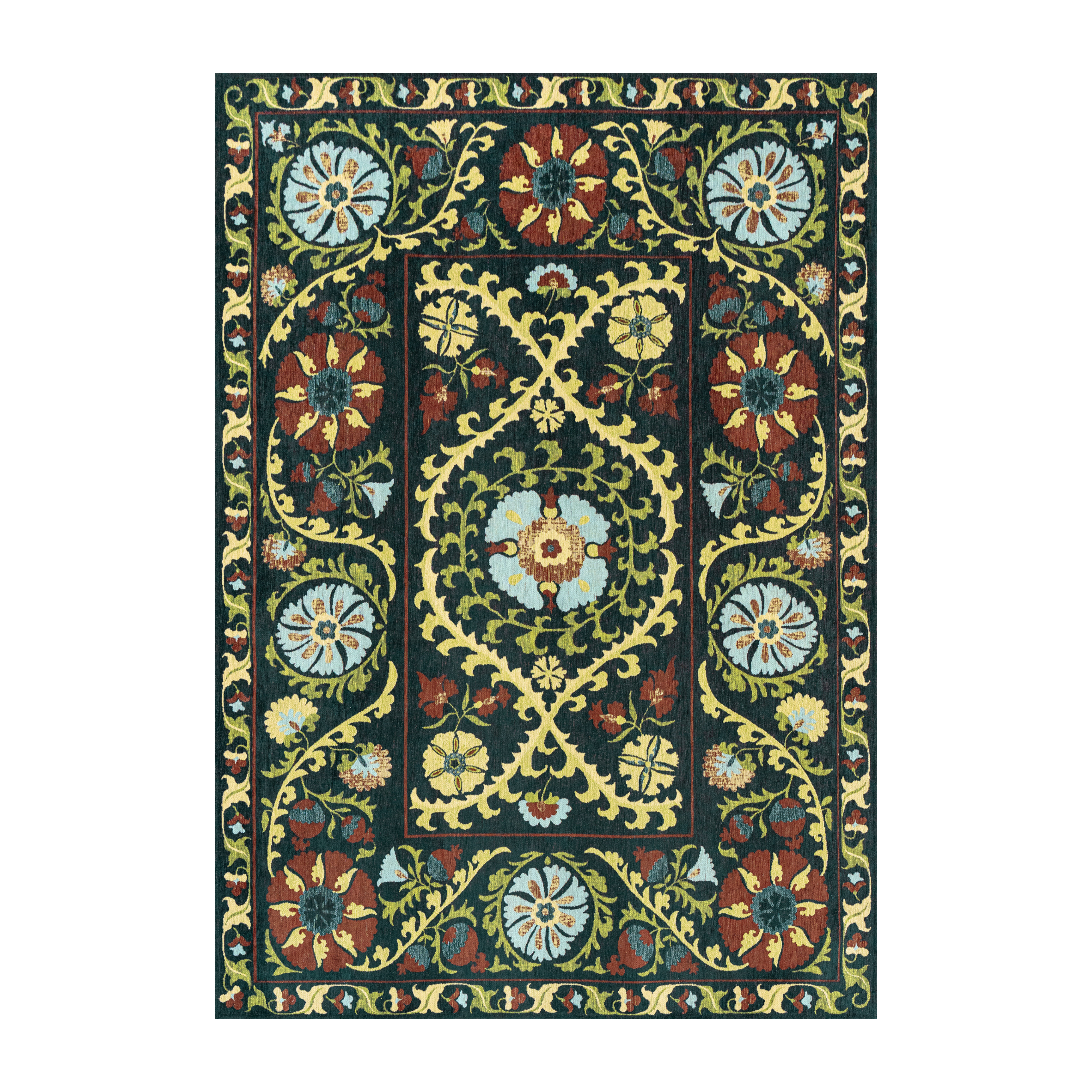 Teppich SUZANI BAVARIA schwarz mit Gelb und Grün