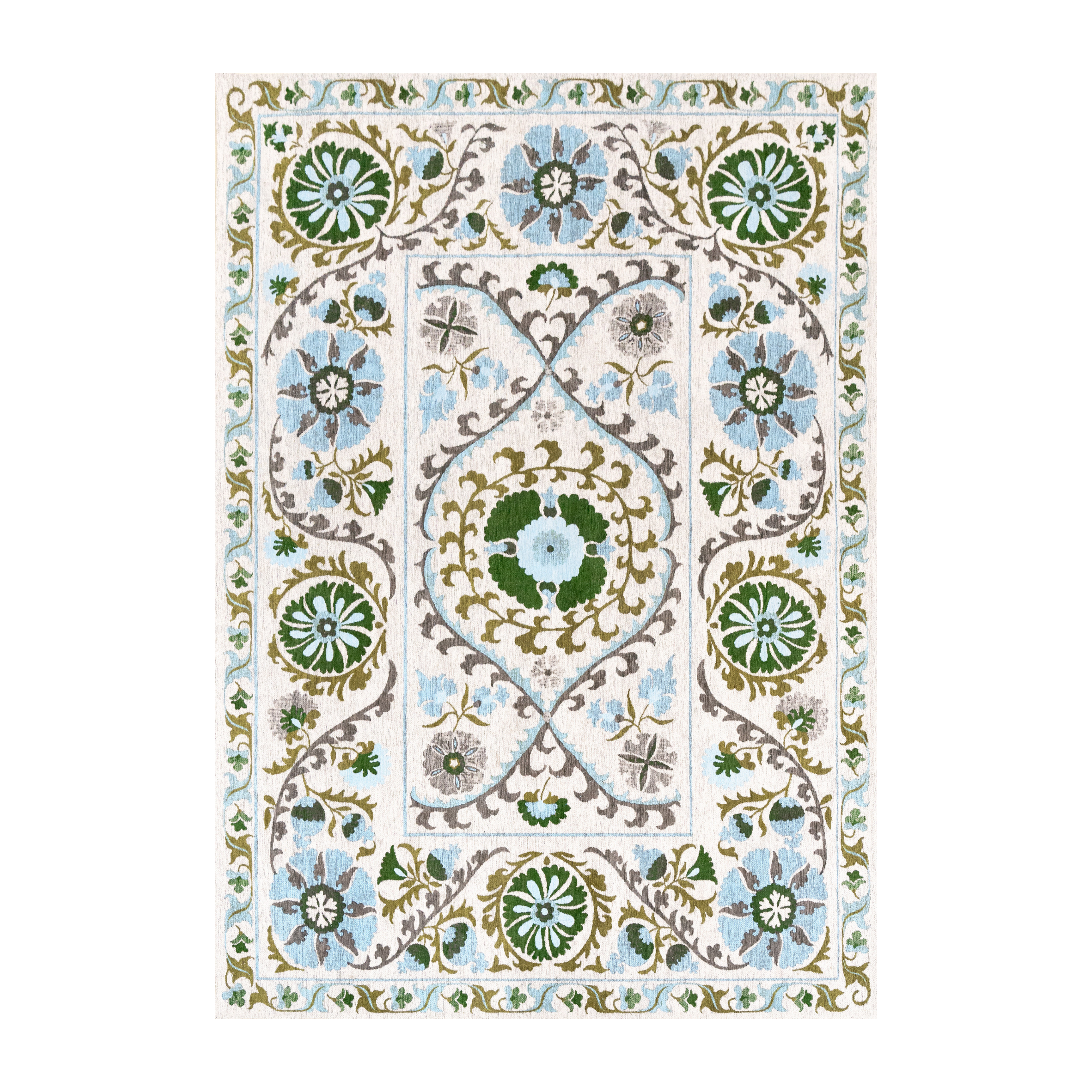 Vloerkleed SUZANI SLAVIA gebroken wit met groen en blauw