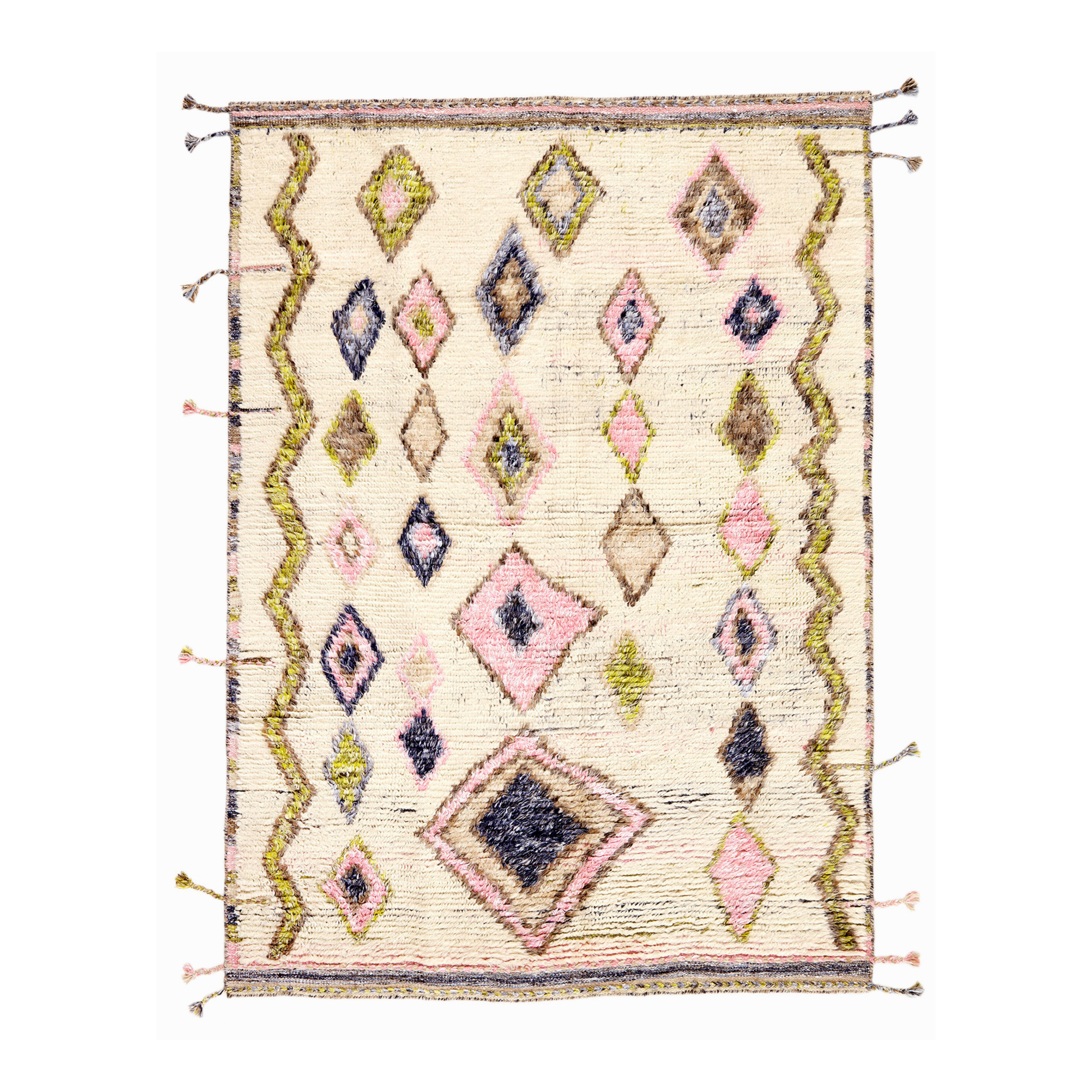 Teppich TRIBE hellbeige mit Grün und Rosa