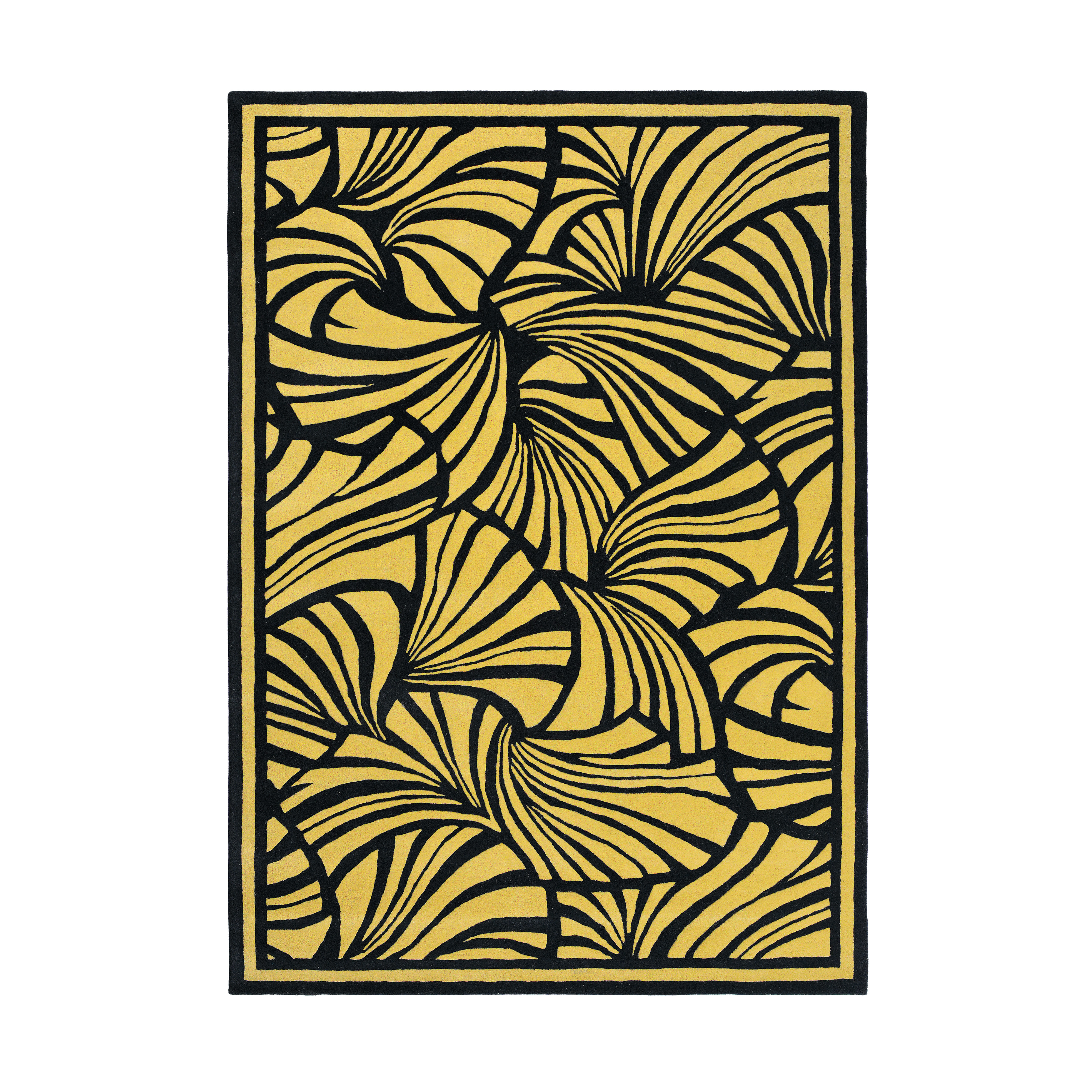 Vloerkleed JAPANSE FANS geel met zwart