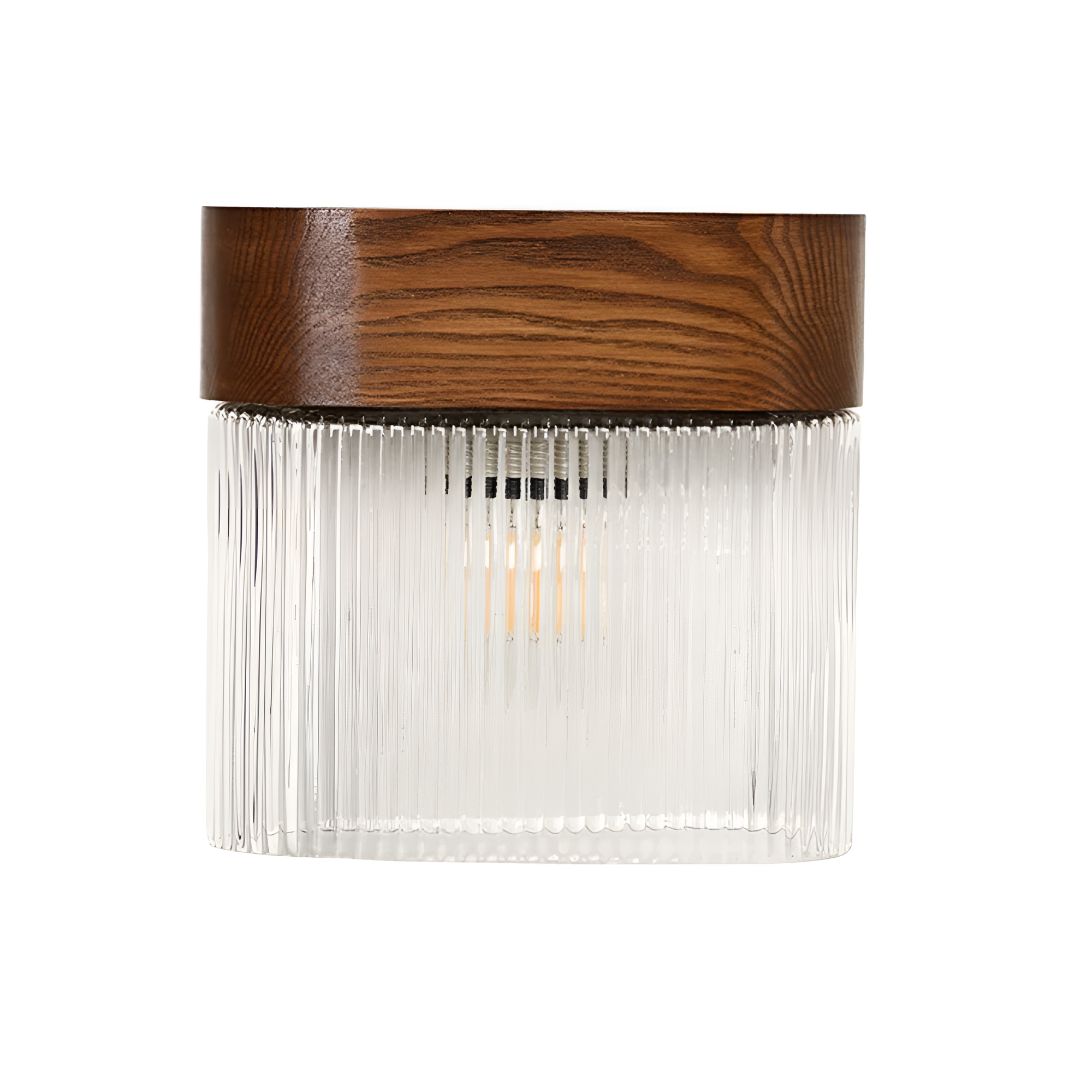 Wandlamp FLUMINA met geribbeld glas en esdoornhout