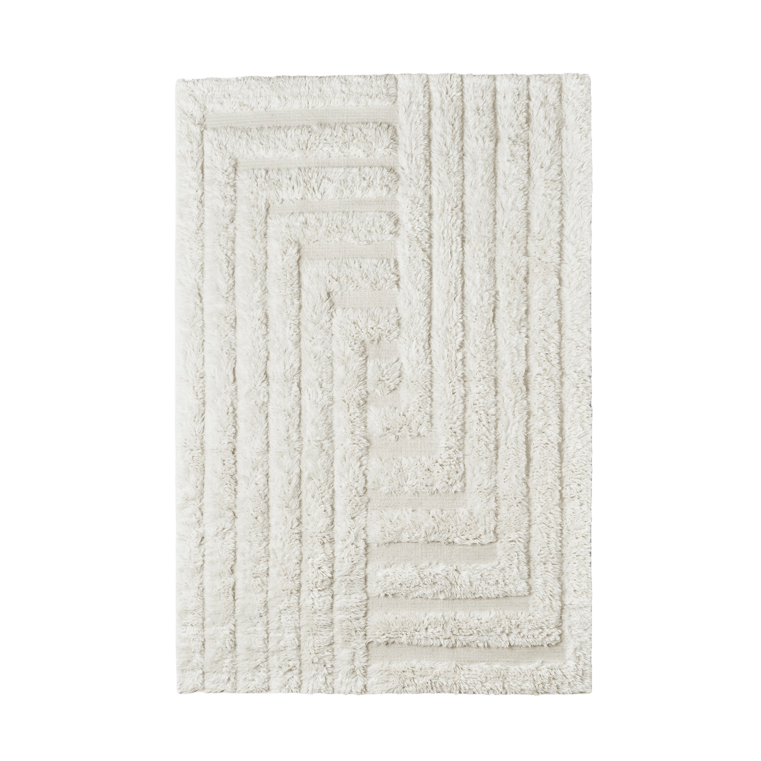 Witte SHAGGY LABYRINTH vloerkleed met lange haren