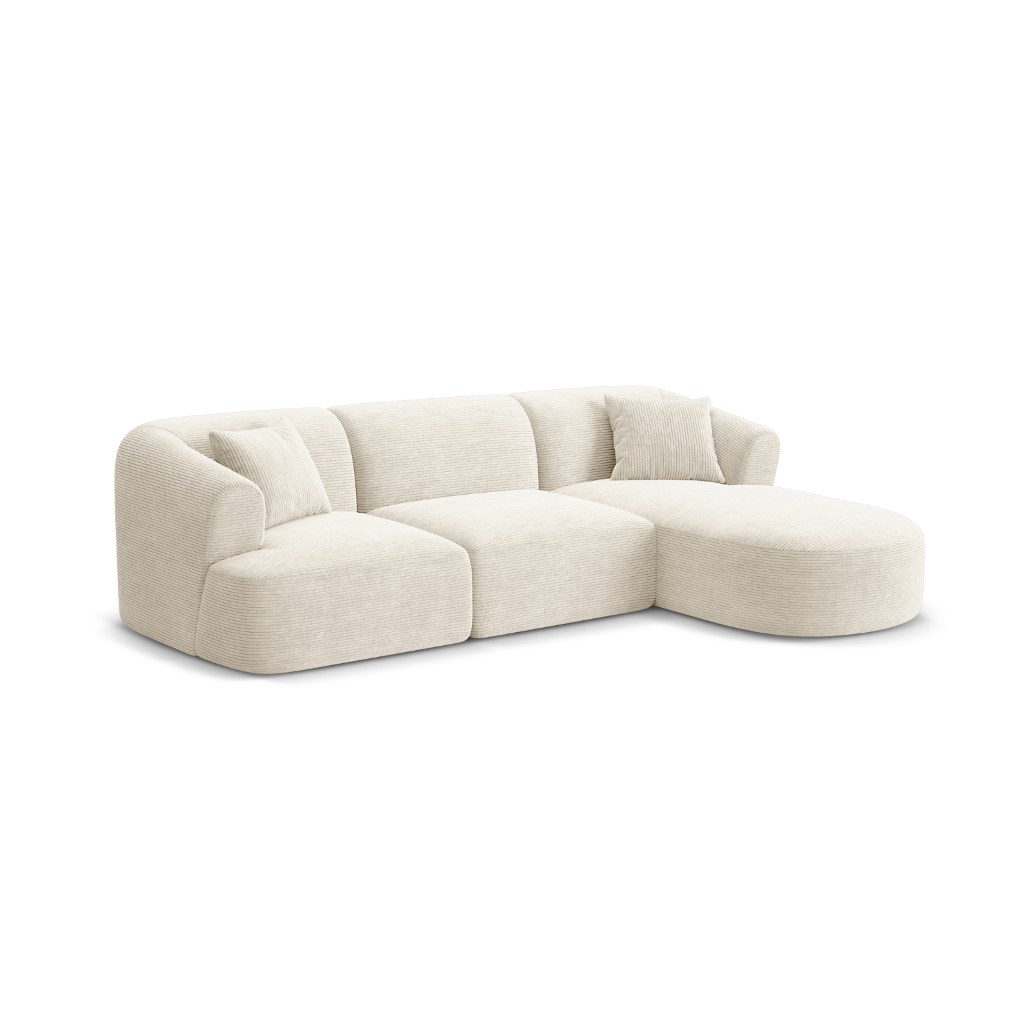 Rechtsseitige 4-Sitzer-Couch CAMPI cremefarbener Cord