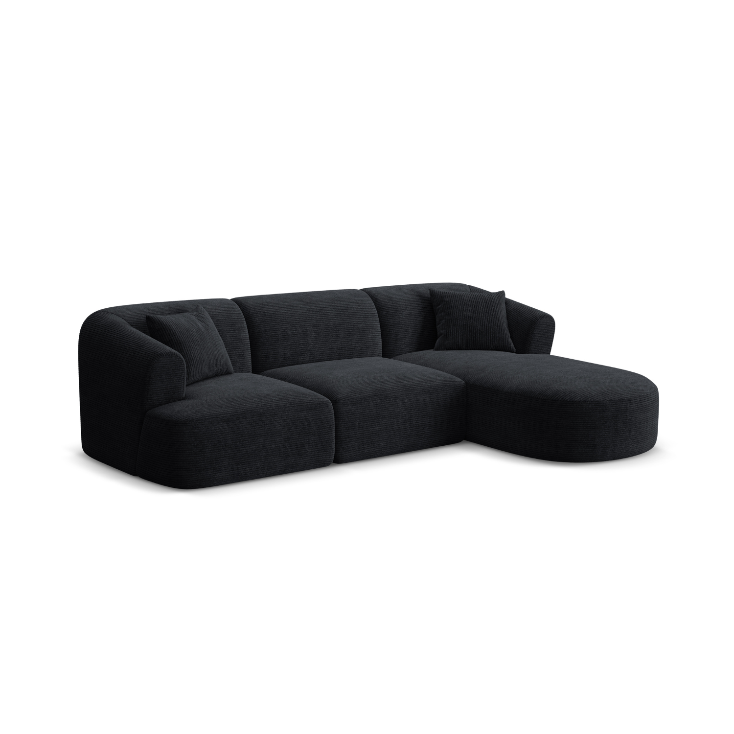 Right-facing 4-seater CAMPI black corduroy sofa
