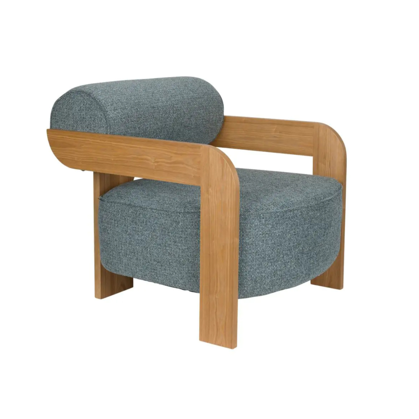Blauwe OOLONG fauteuil met houten basis