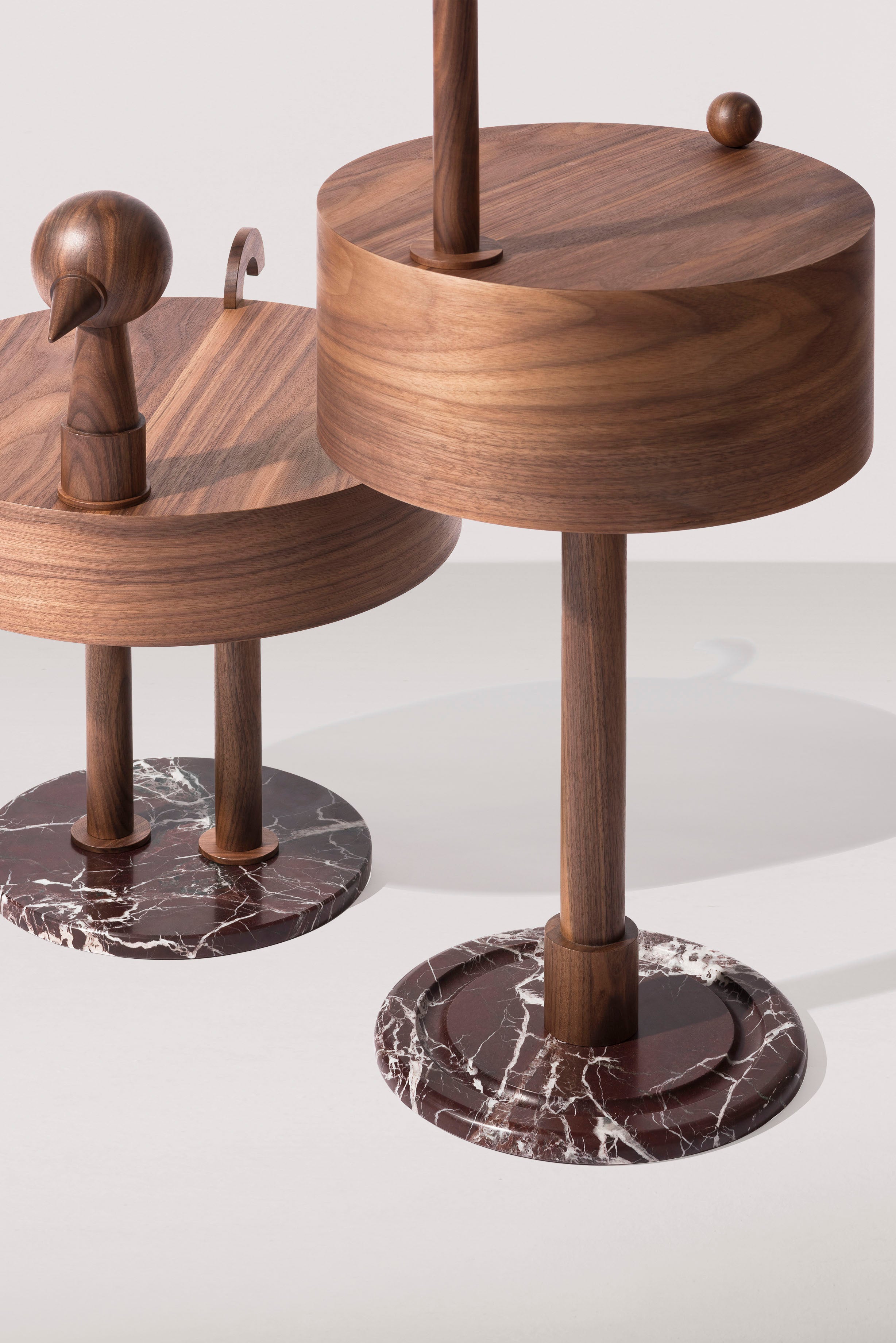 RARA AVIS Walnut Veneer Side Table with Marble Base