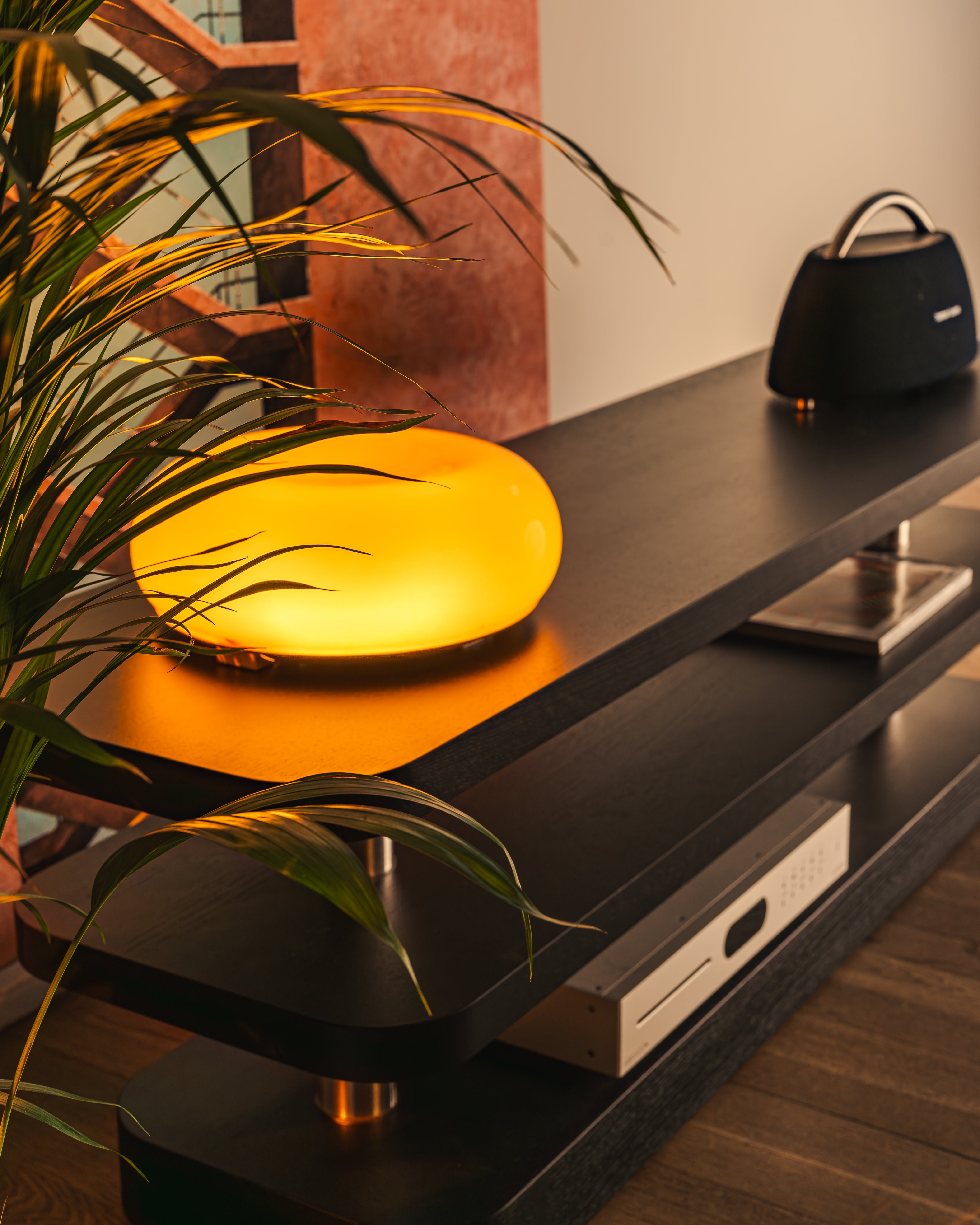 RTV-Schränke REL schwarz mit Furnier und Stahlelementen