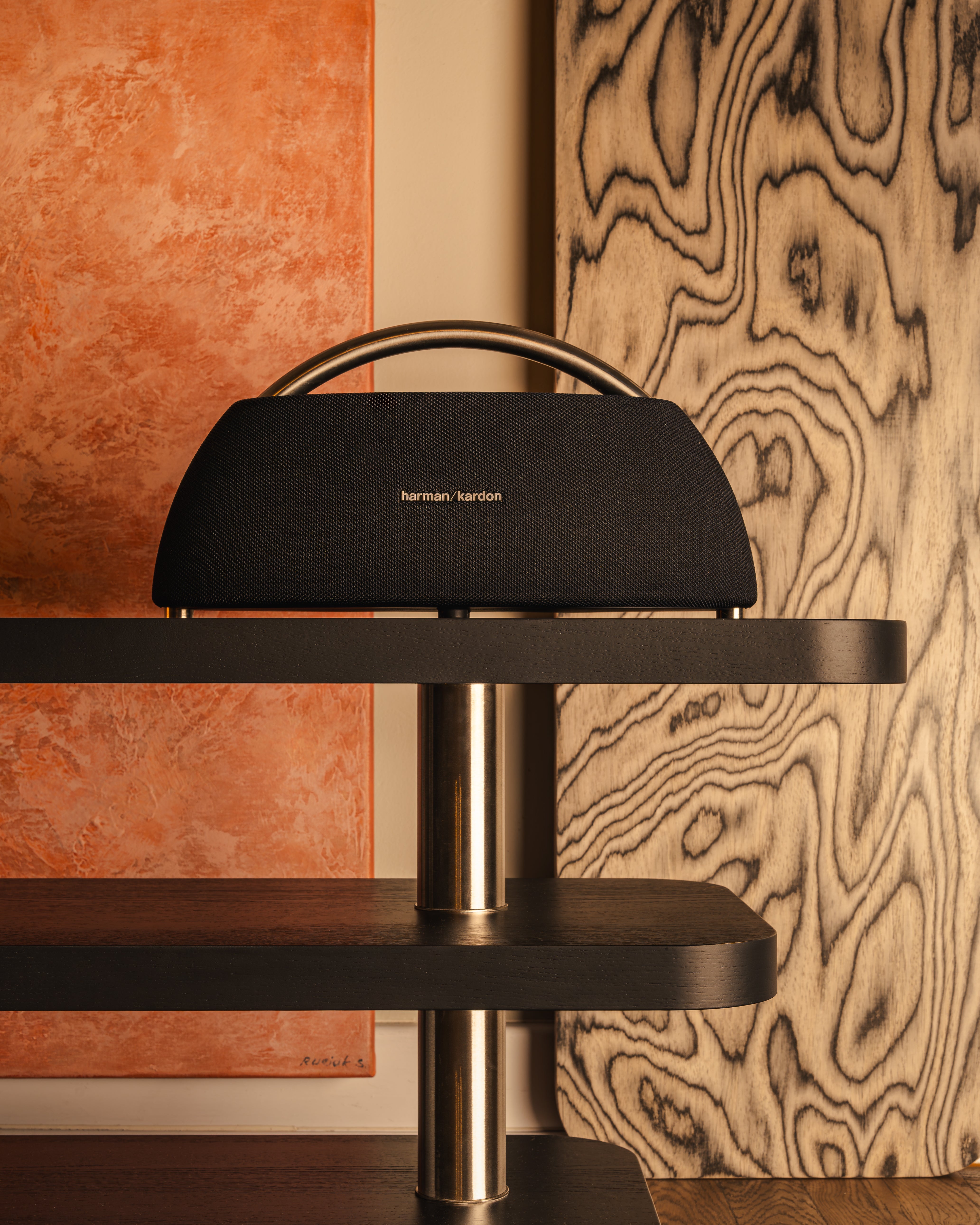 RTV-Schränke REL schwarz mit Furnier und Stahlelementen