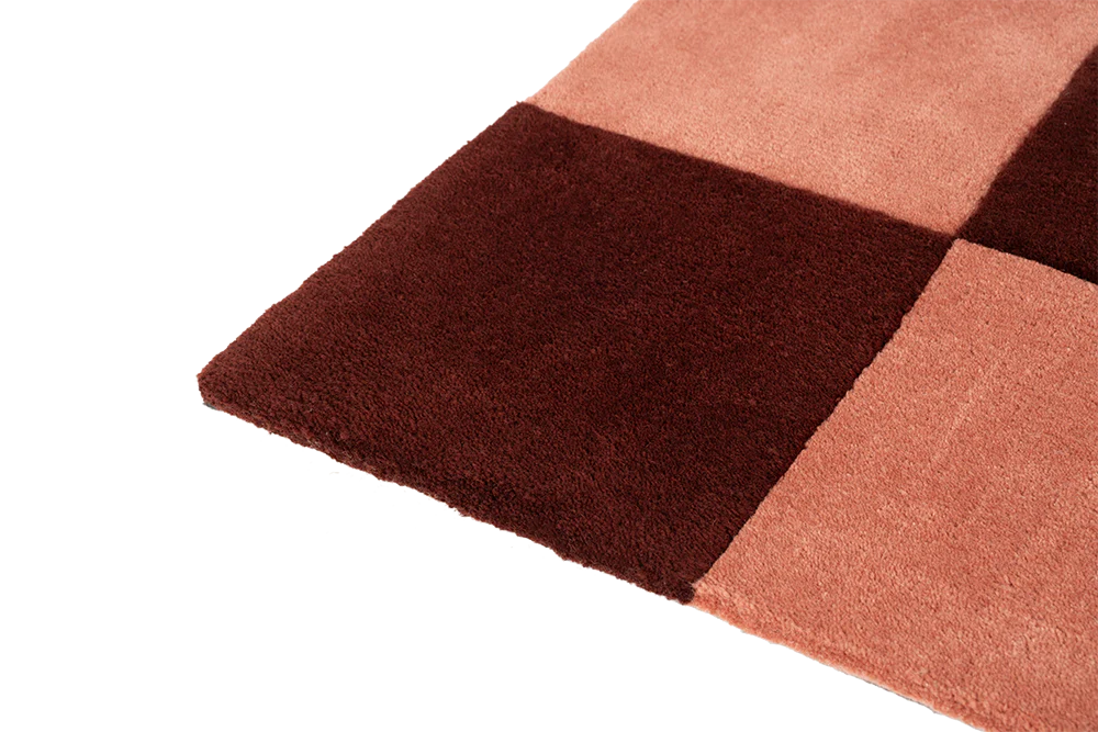 Vloerkleed CHECKS bordeauxrood met roze