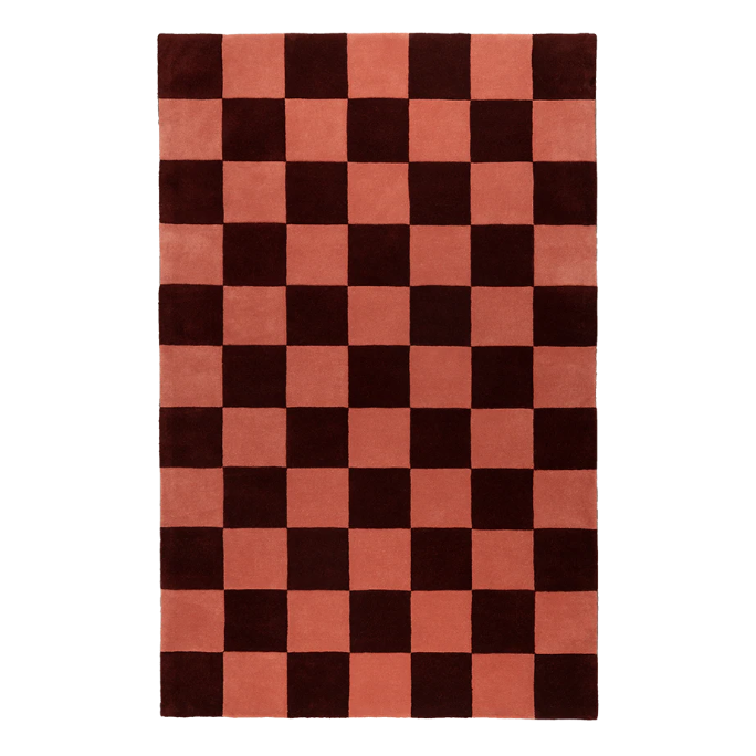 Vloerkleed CHECKS bordeauxrood met roze