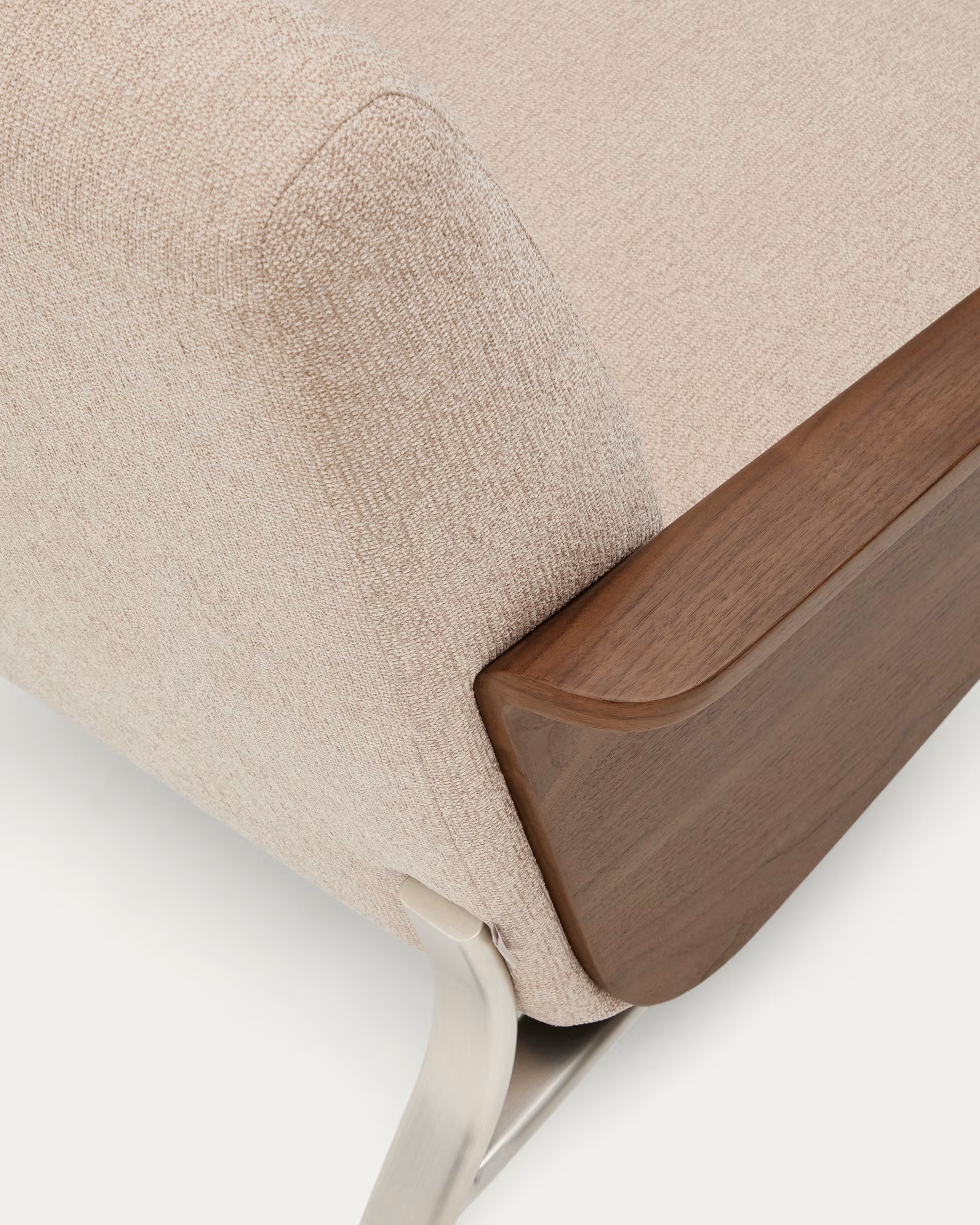 Sofa 2-zits AMSEN lichtbruin met notenhouten multiplex en stalen basis