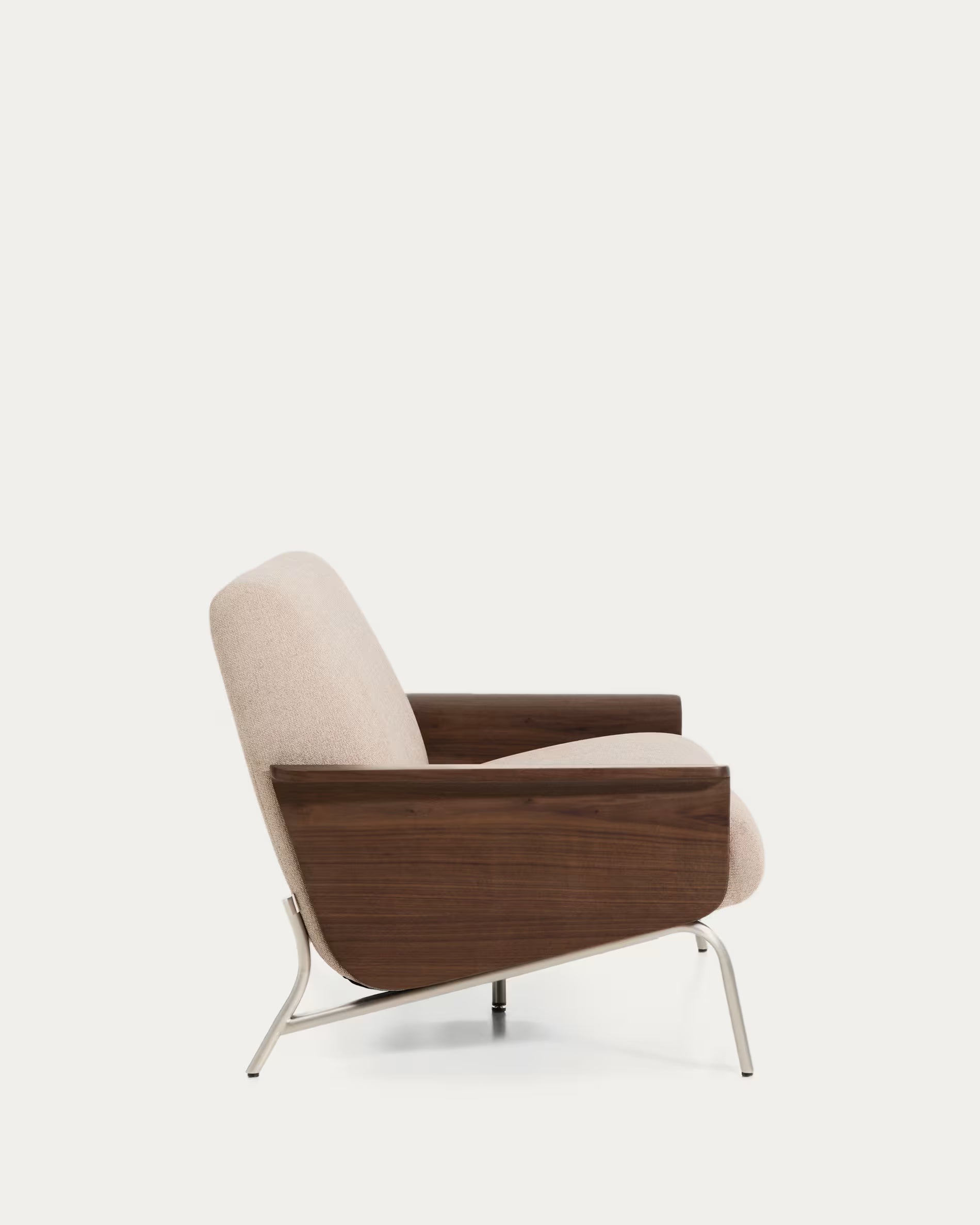 Sofa 2-zits AMSEN lichtbruin met notenhouten multiplex en stalen basis