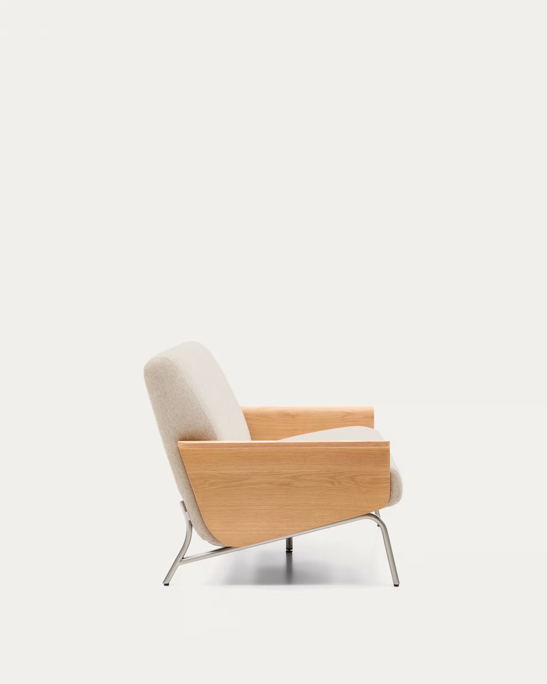 Sofa 2-zits AMSEN beige met eiken multiplex en stalen basis