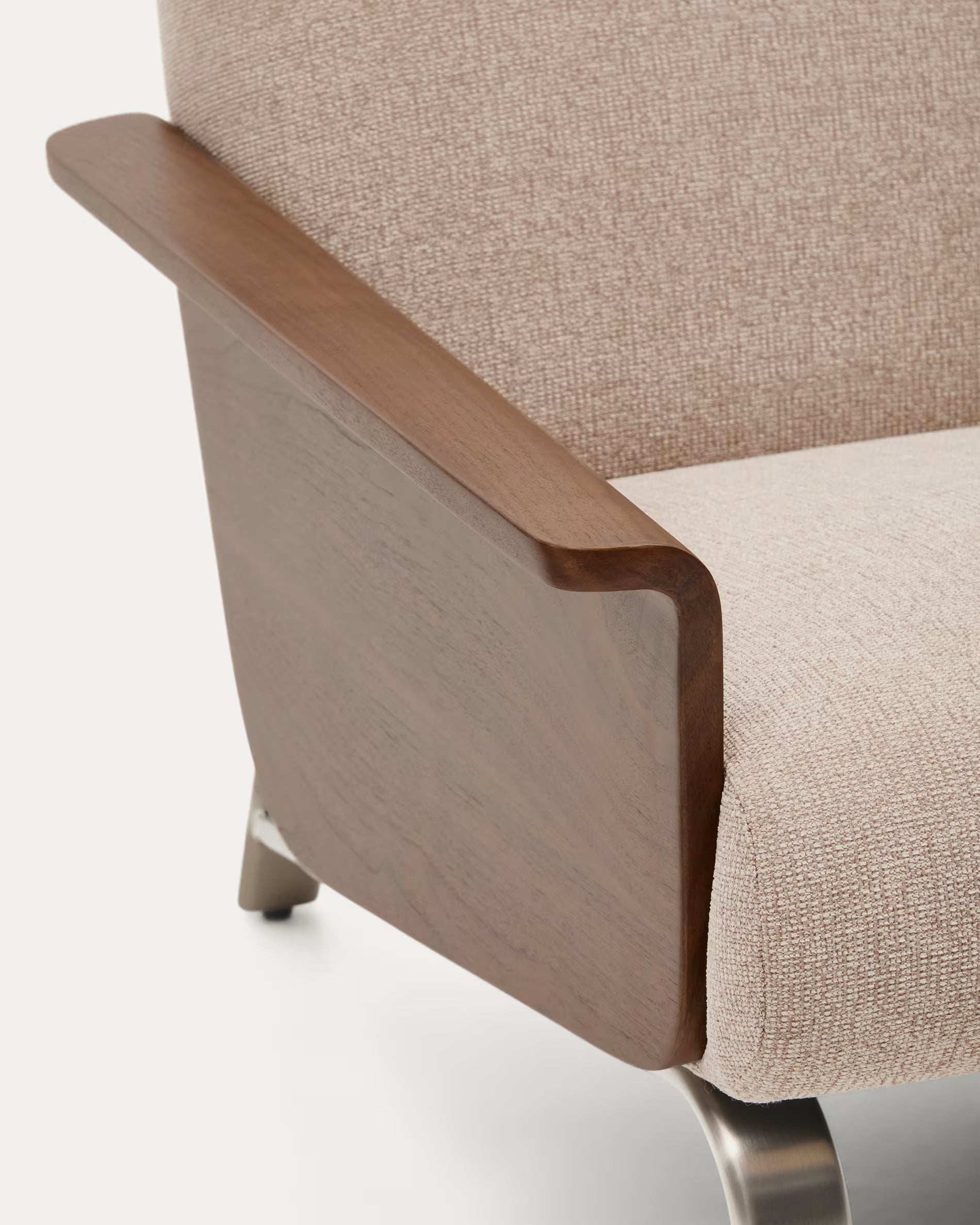 3-seater Sofa AMSEN light brown with walnut plywood and steel base