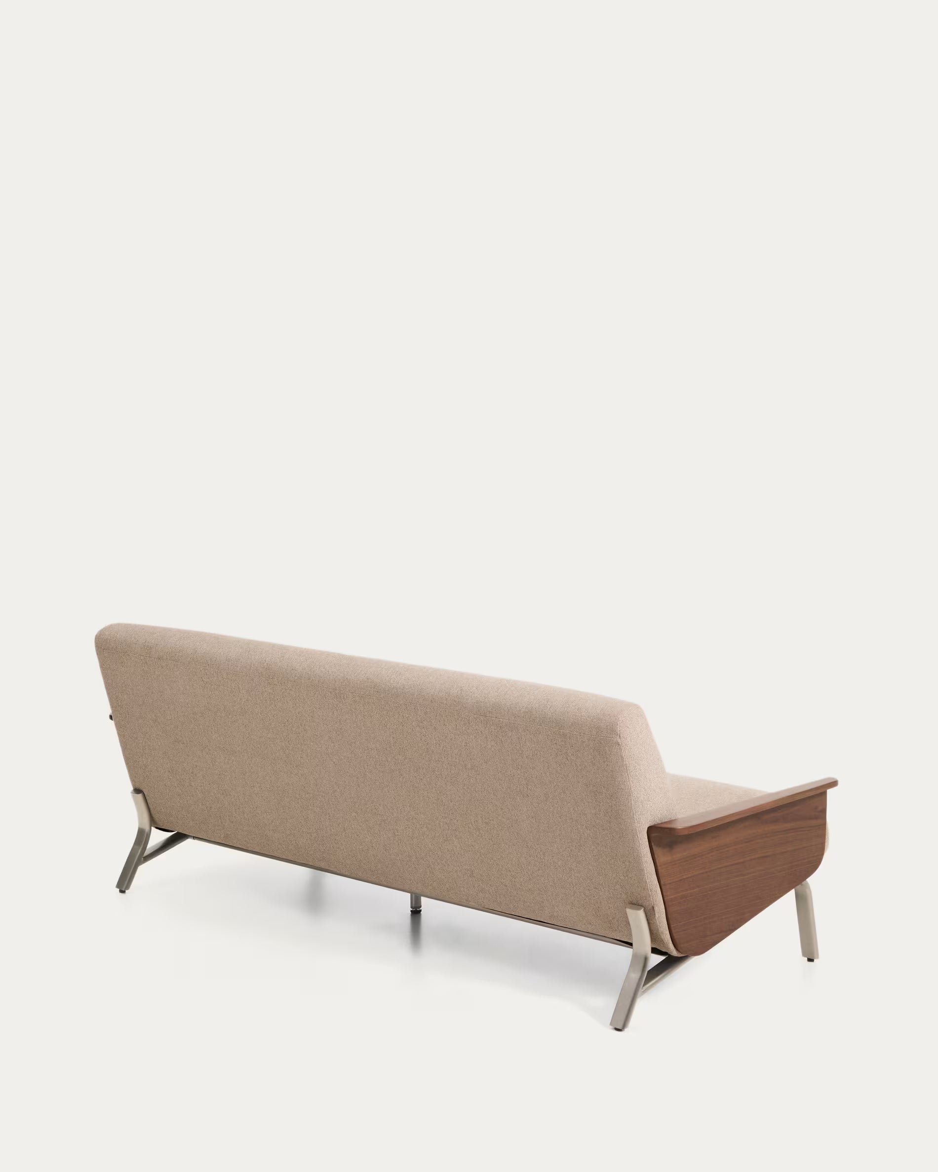 3-seater Sofa AMSEN light brown with walnut plywood and steel base