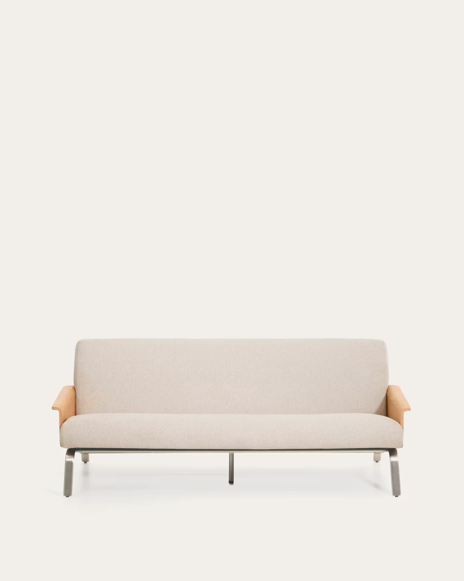 3-seater Sofa AMSEN beige with oak plywood and steel base
