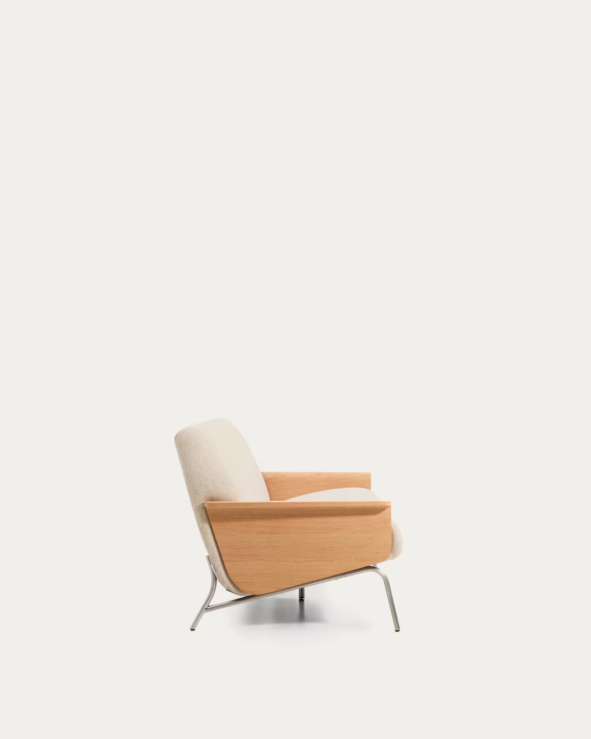 3-seater Sofa AMSEN beige with oak plywood and steel base