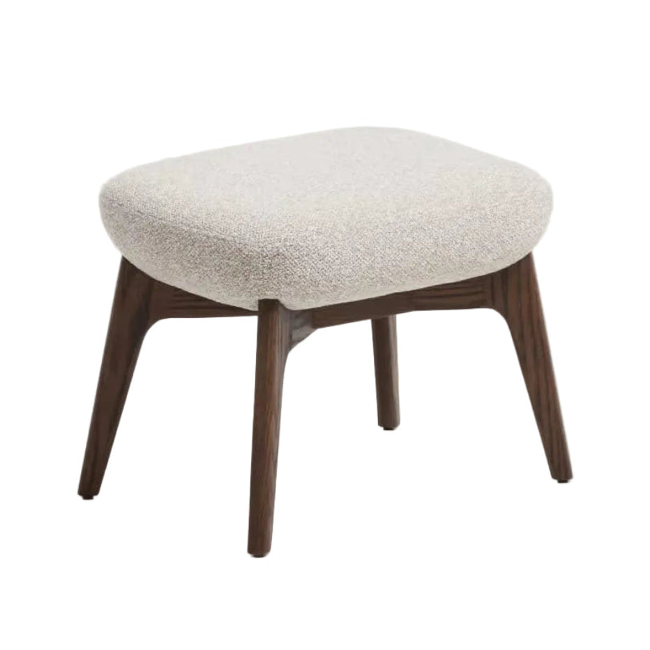 ADIRAN poef in jansobeige chenille met een donkere eiken basis