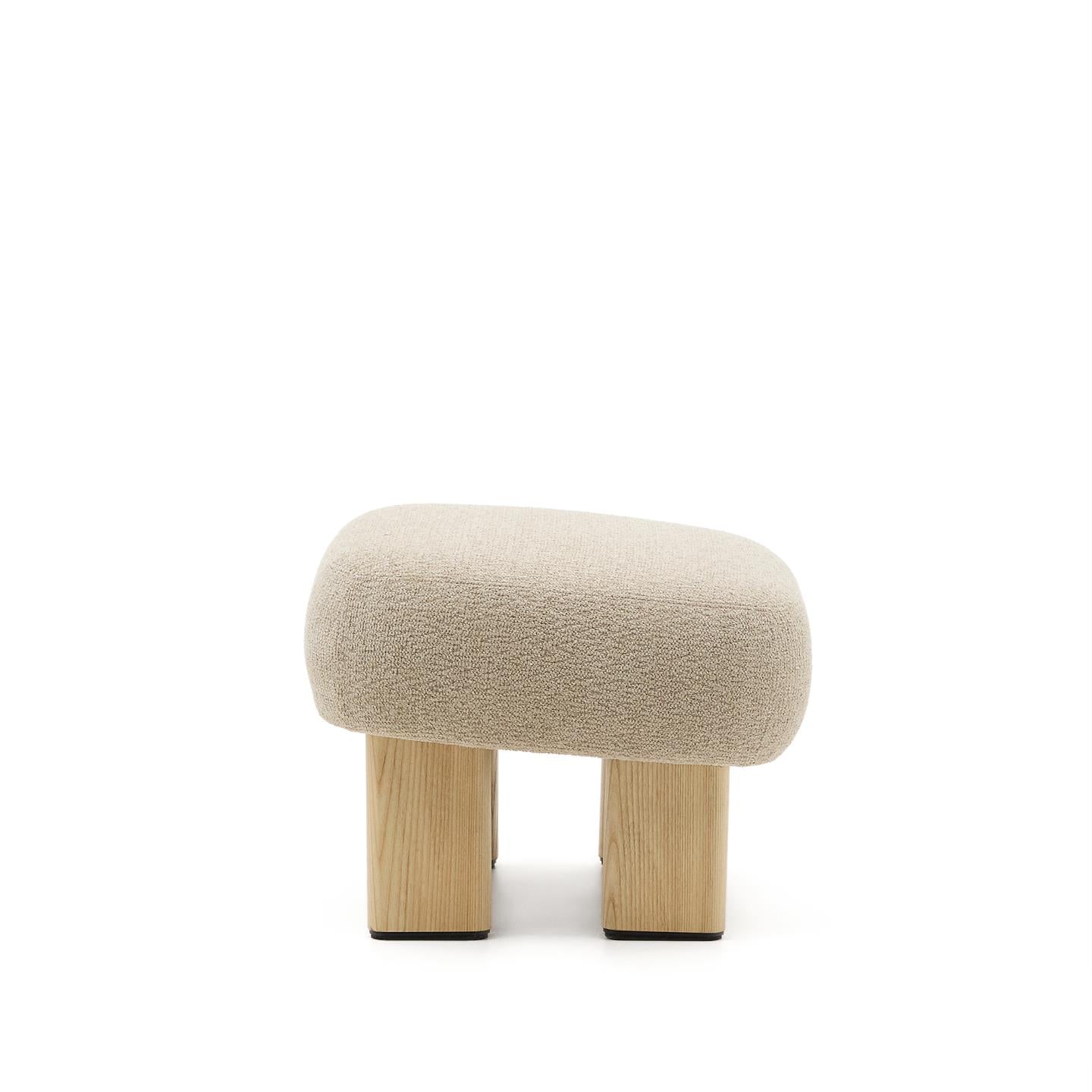 Puf NEMA beige chenille met een essen basis