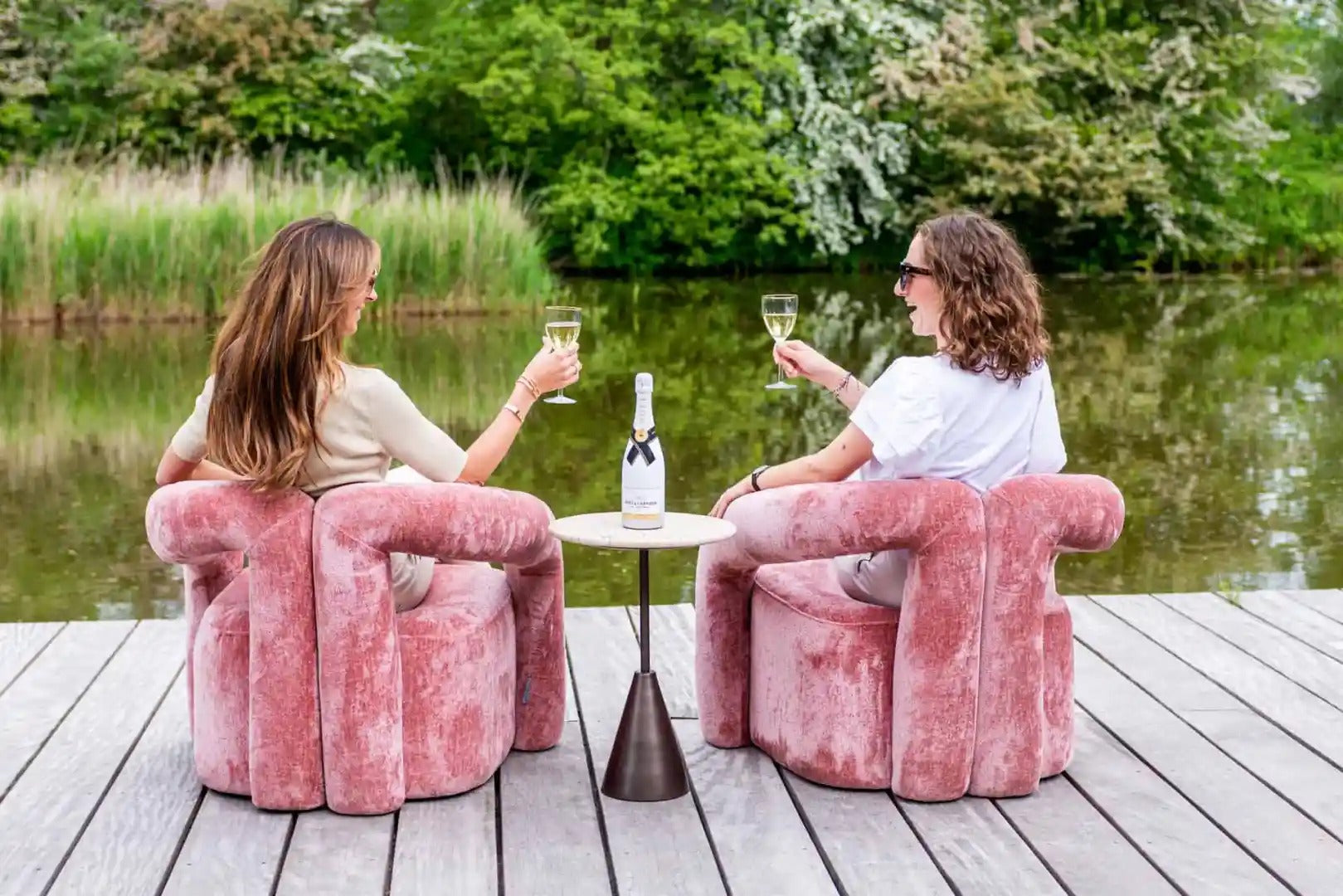 AVALON side table travertine with a brown base