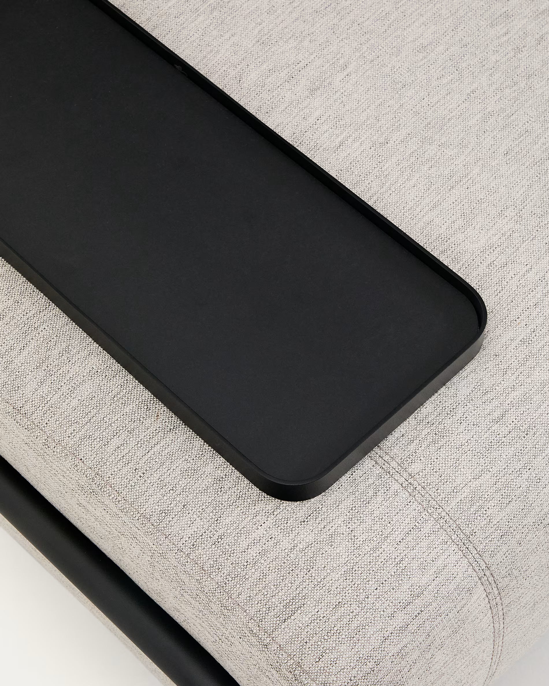 2-seater right-facing sofa with tray COMPO gray-beige with black base