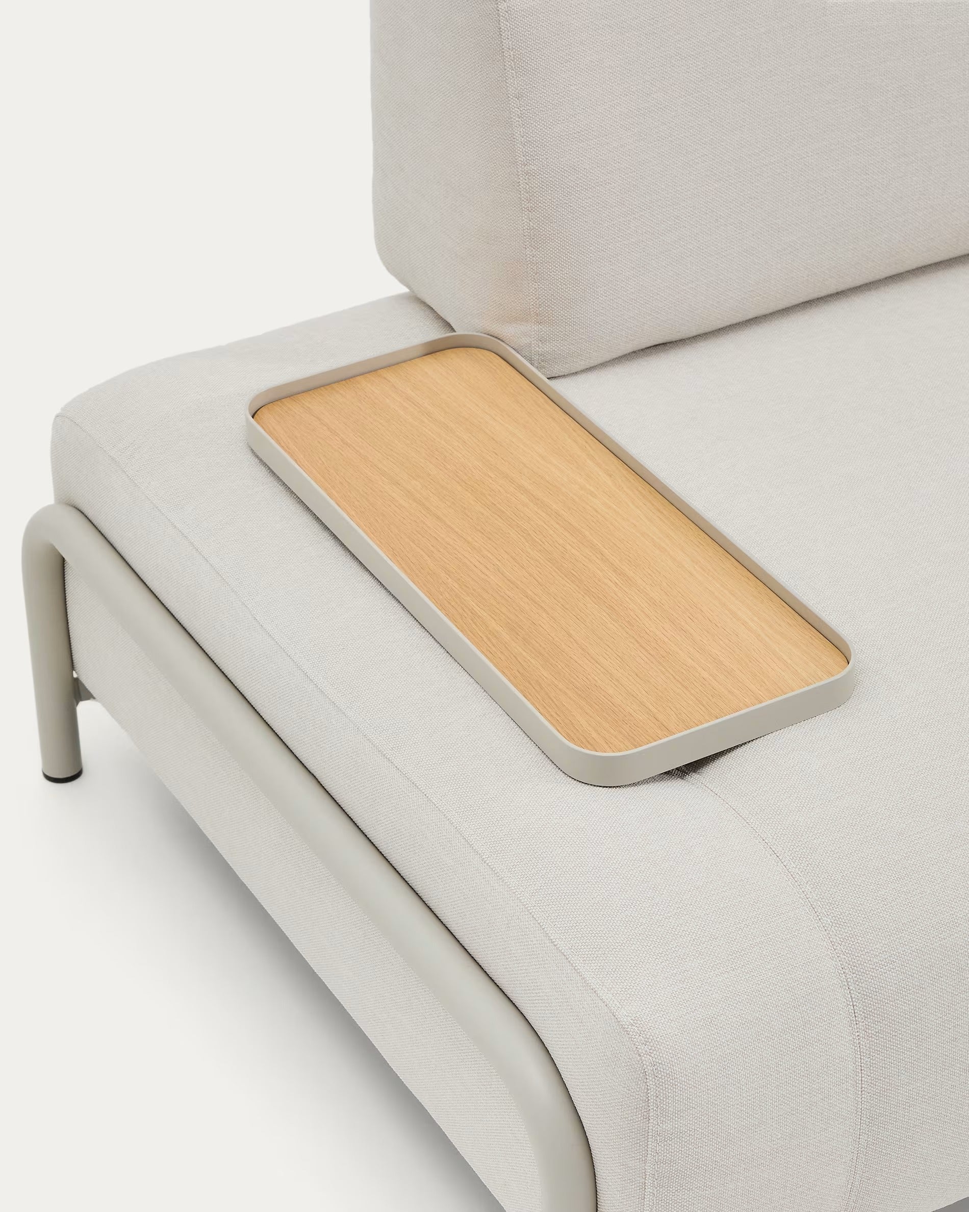 Beige 2-zitsbank met rechts armleuning en dienblad COMPO met beige basis