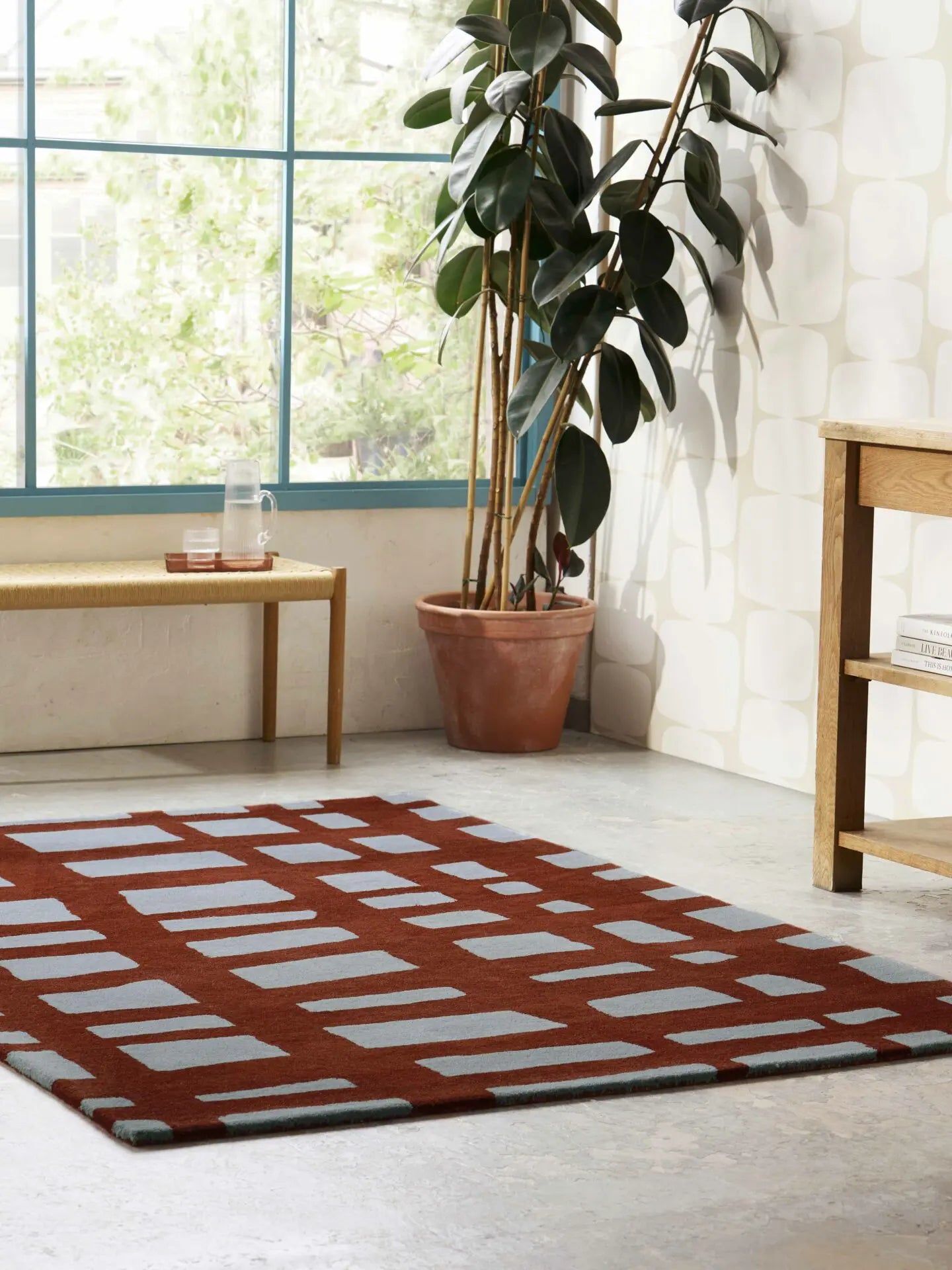 Vloerkleed ARLO BRICK bordeaux met grijs
