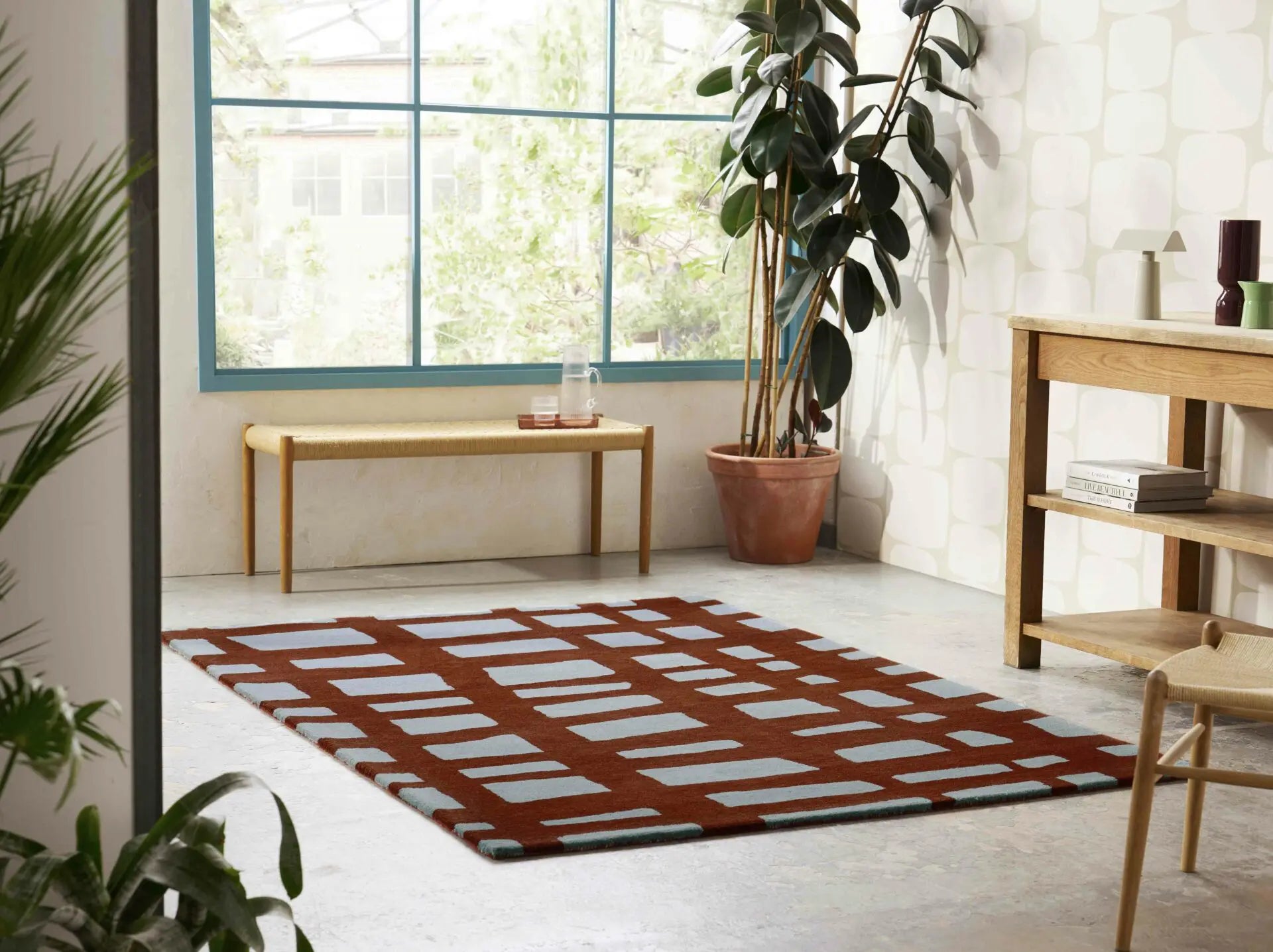Vloerkleed ARLO BRICK bordeaux met grijs