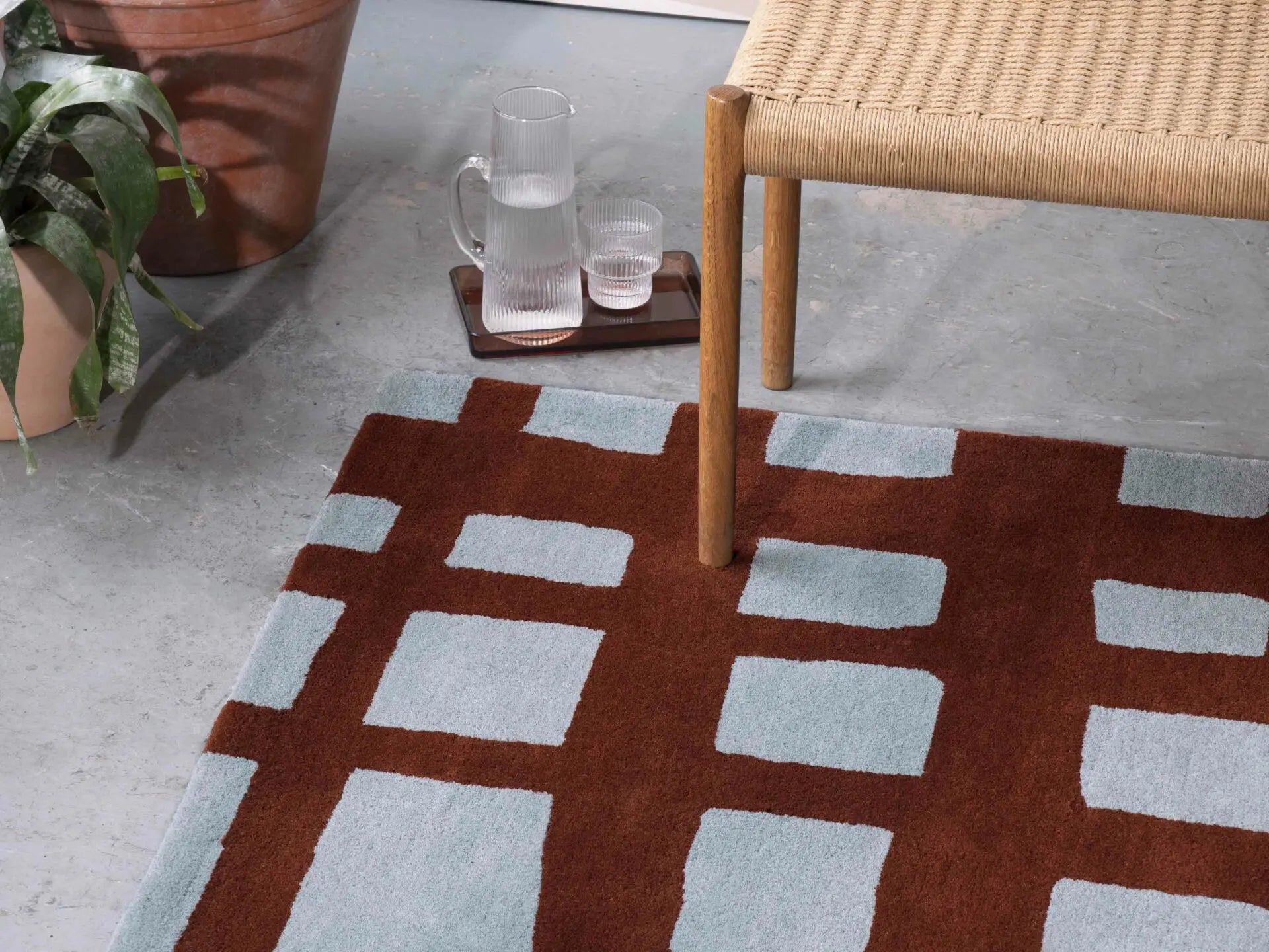 Vloerkleed ARLO BRICK bordeaux met grijs