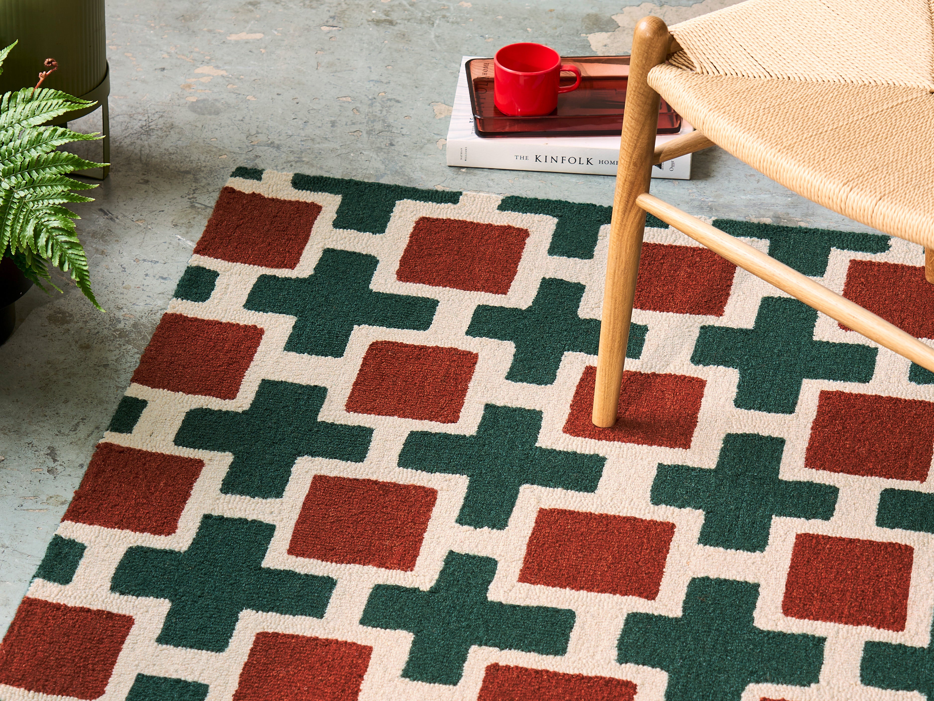 HATCH RUST rug in red with green and beige