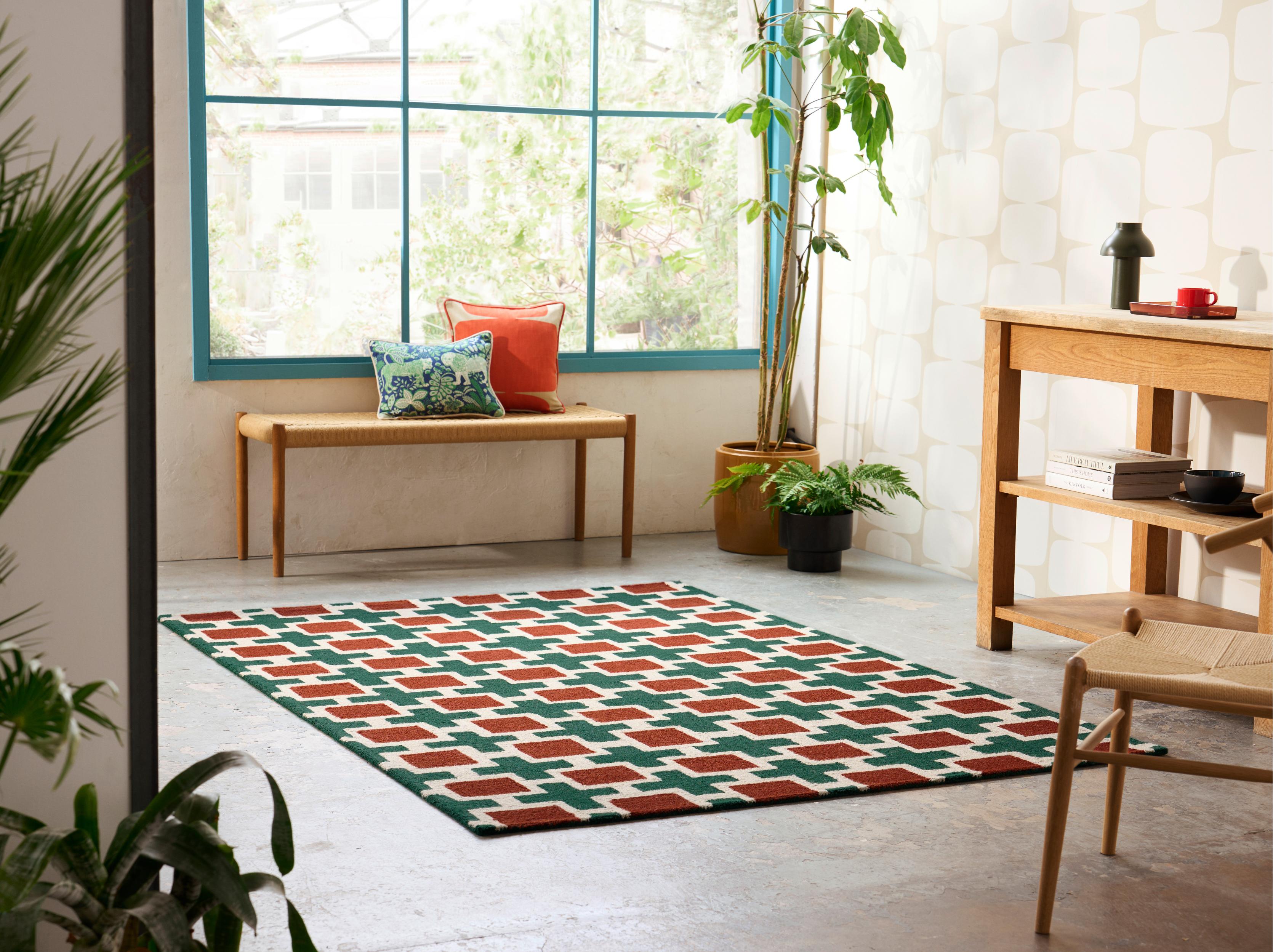 HATCH RUST rug in red with green and beige