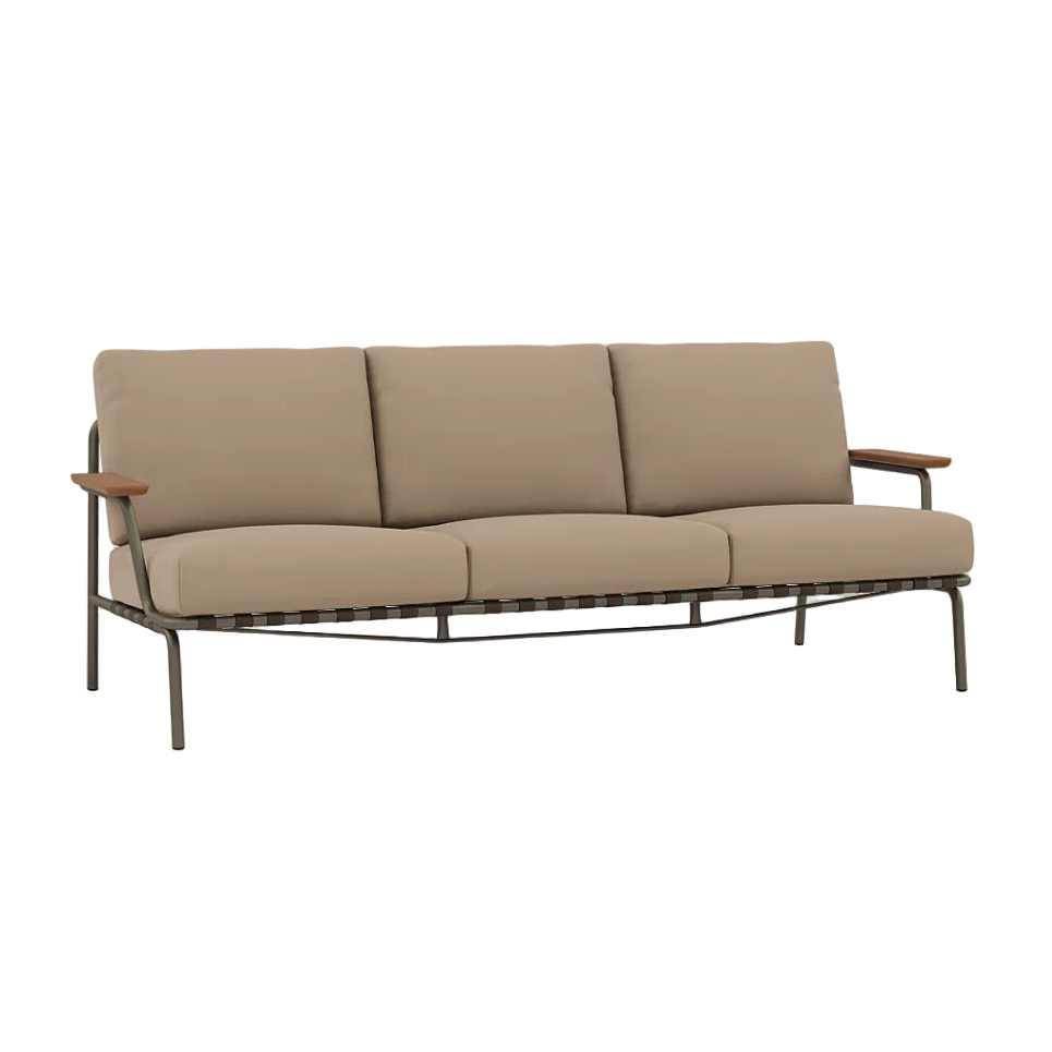 SETTLE 3-Seater Sofa with Armrests, Brown with Taupe Base