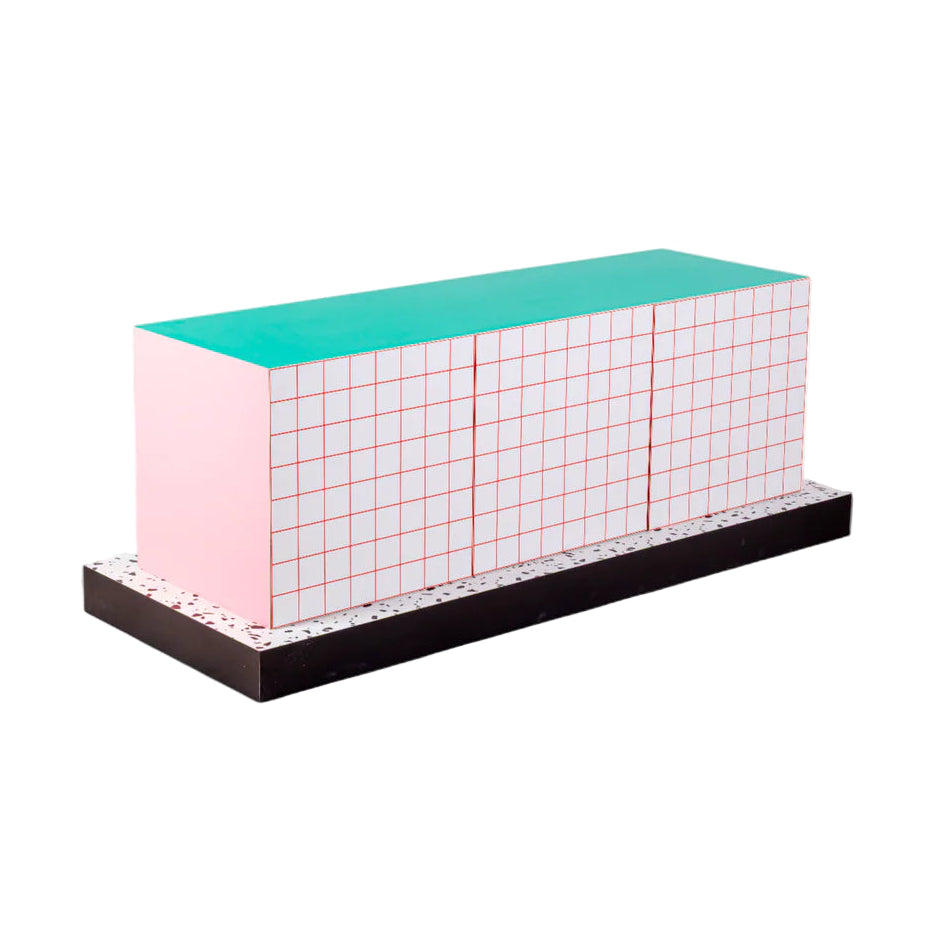 Kast SUPERCABINET RODE RASTER wit met turkoois