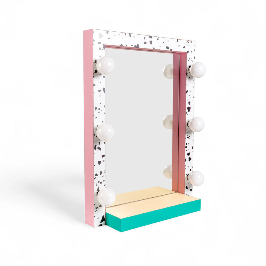 Lustro SUPERMIRROR TERRAZZO wit met roze en turkoois