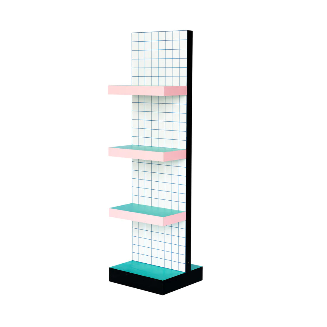 Rek SUPERSHELF BLAUW RASTER wit met roze en groen