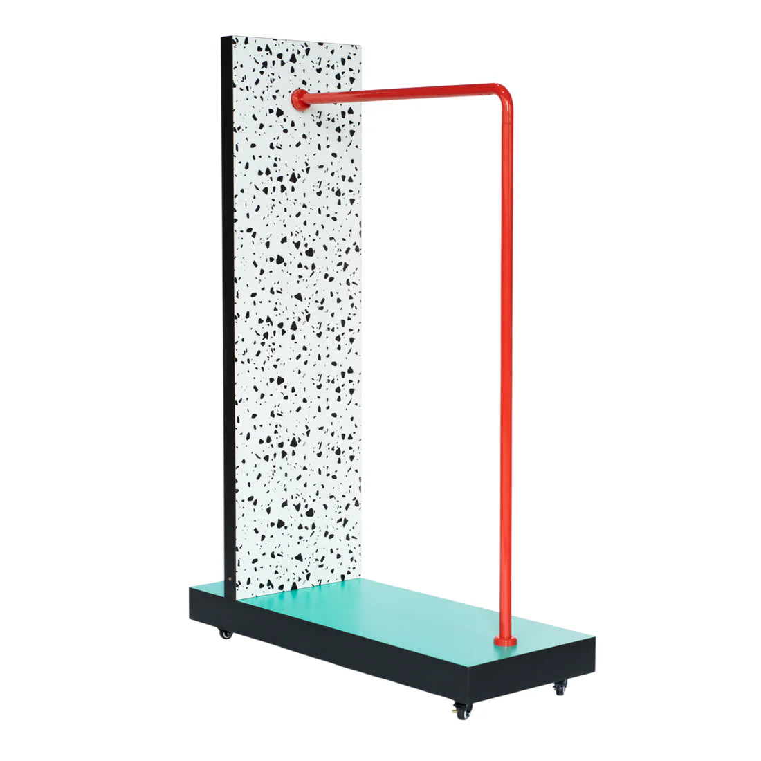 Mobiele kapstok SUPERSTENDER TERRAZZO wit met turquoise en rood