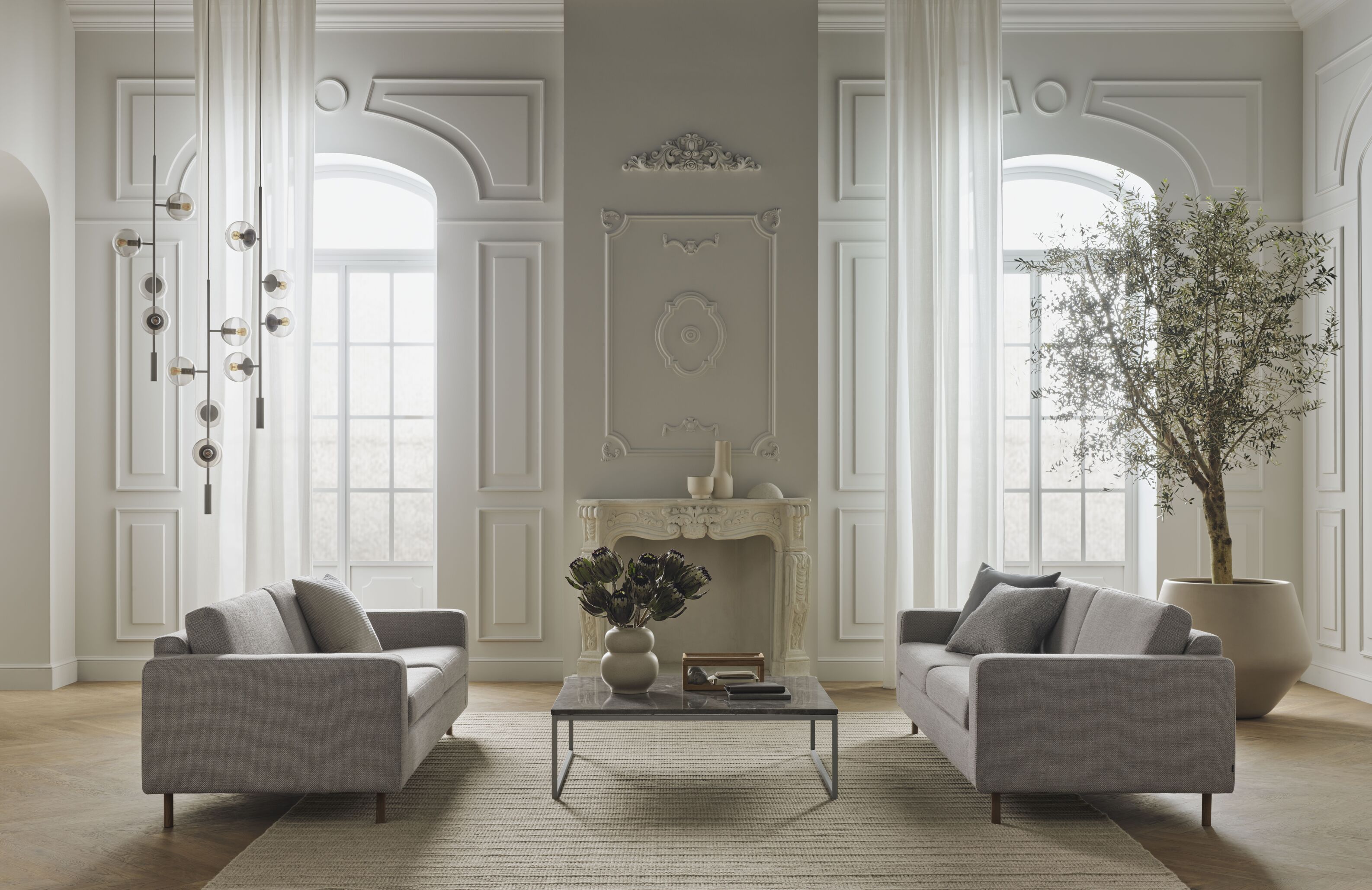 Sofa 2,5-zits SCANDINAVIA met een zwart gelakte eikenhouten basis