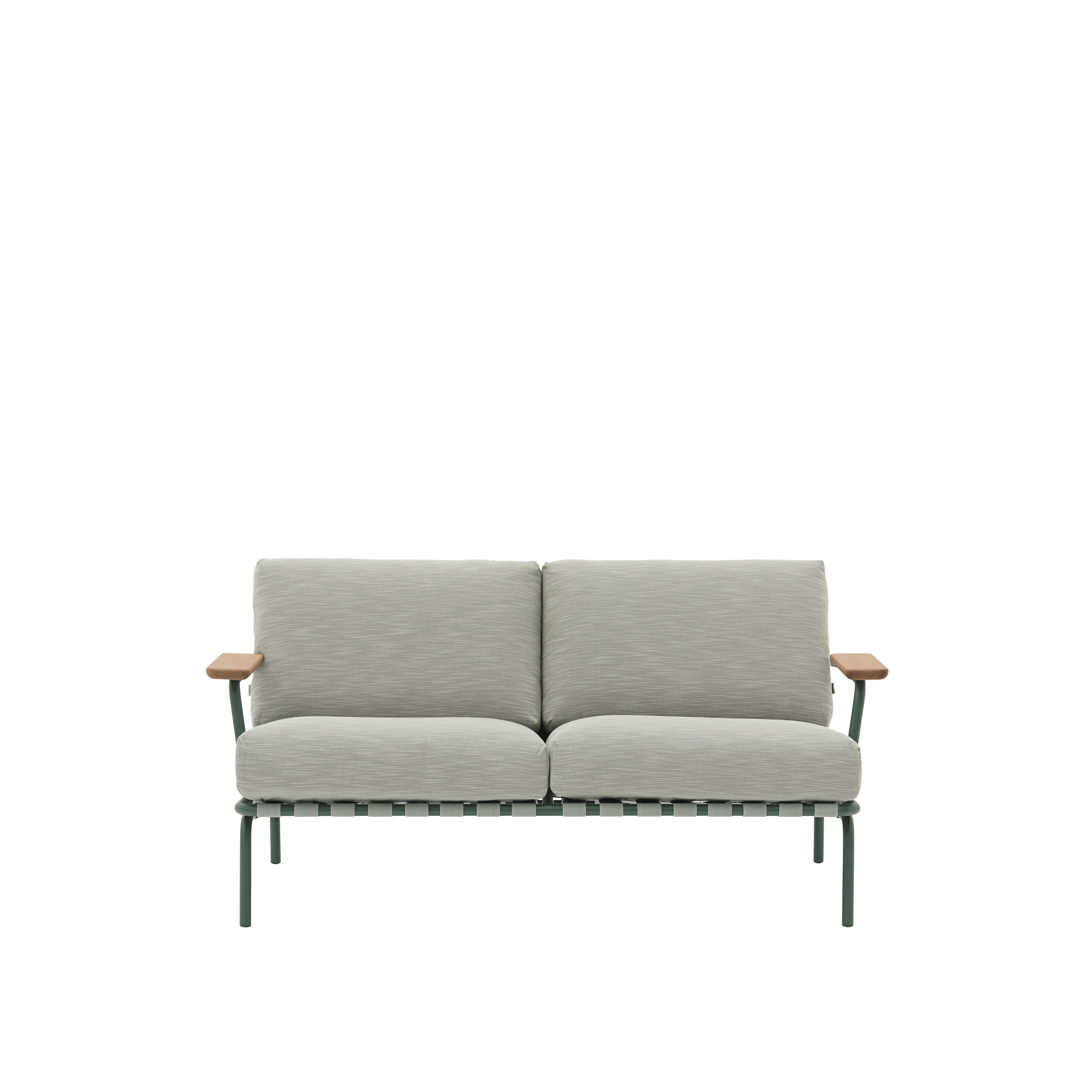 Sofa mit Armlehnen für den Außenbereich 2-sitzig SETTLE grau mit grünem Sockel