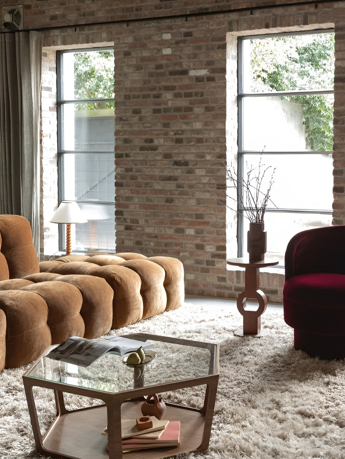 Puf HACKMAN konjakkleurige velours