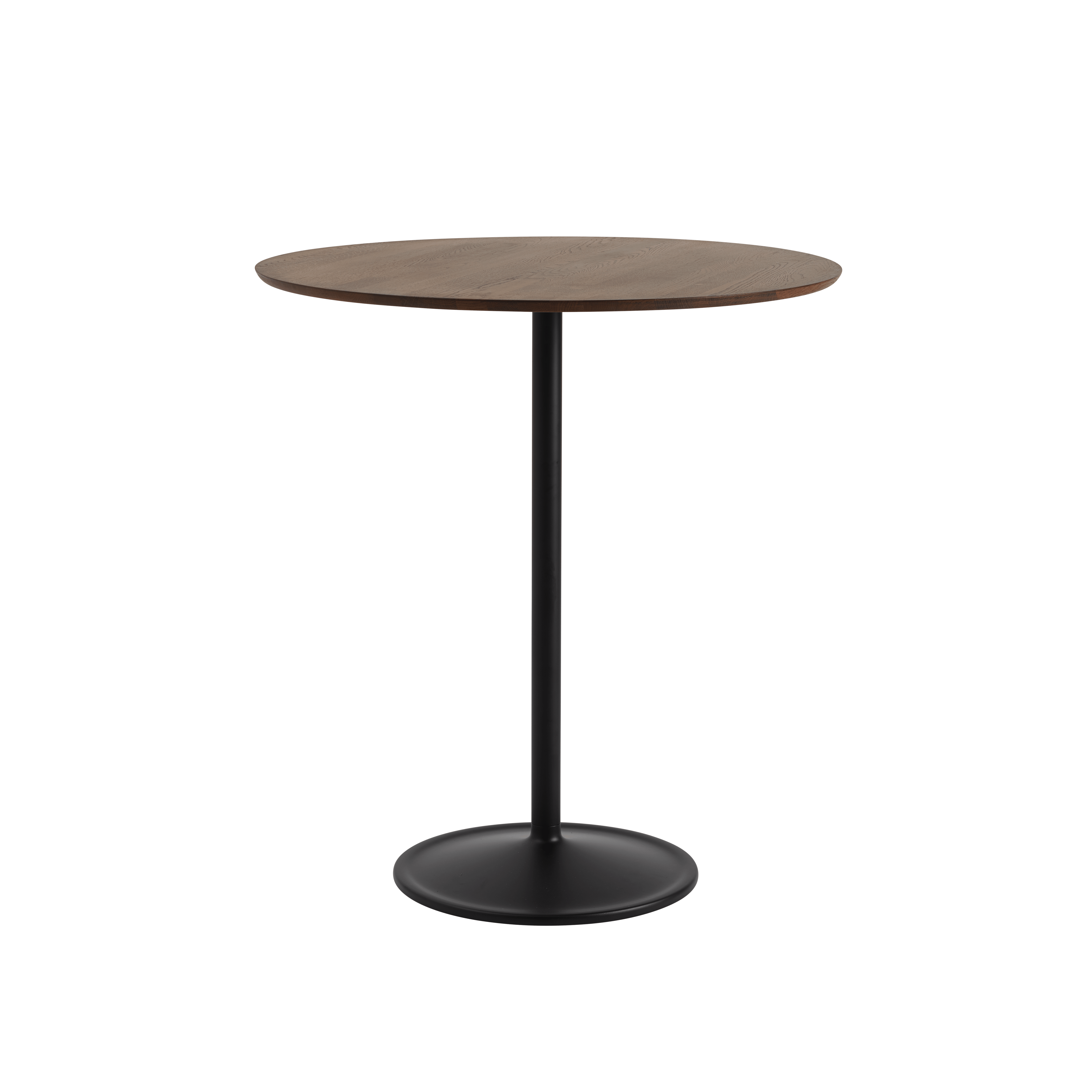 Ronde tafel SOFT van donker eikenhout met een zwarte basis