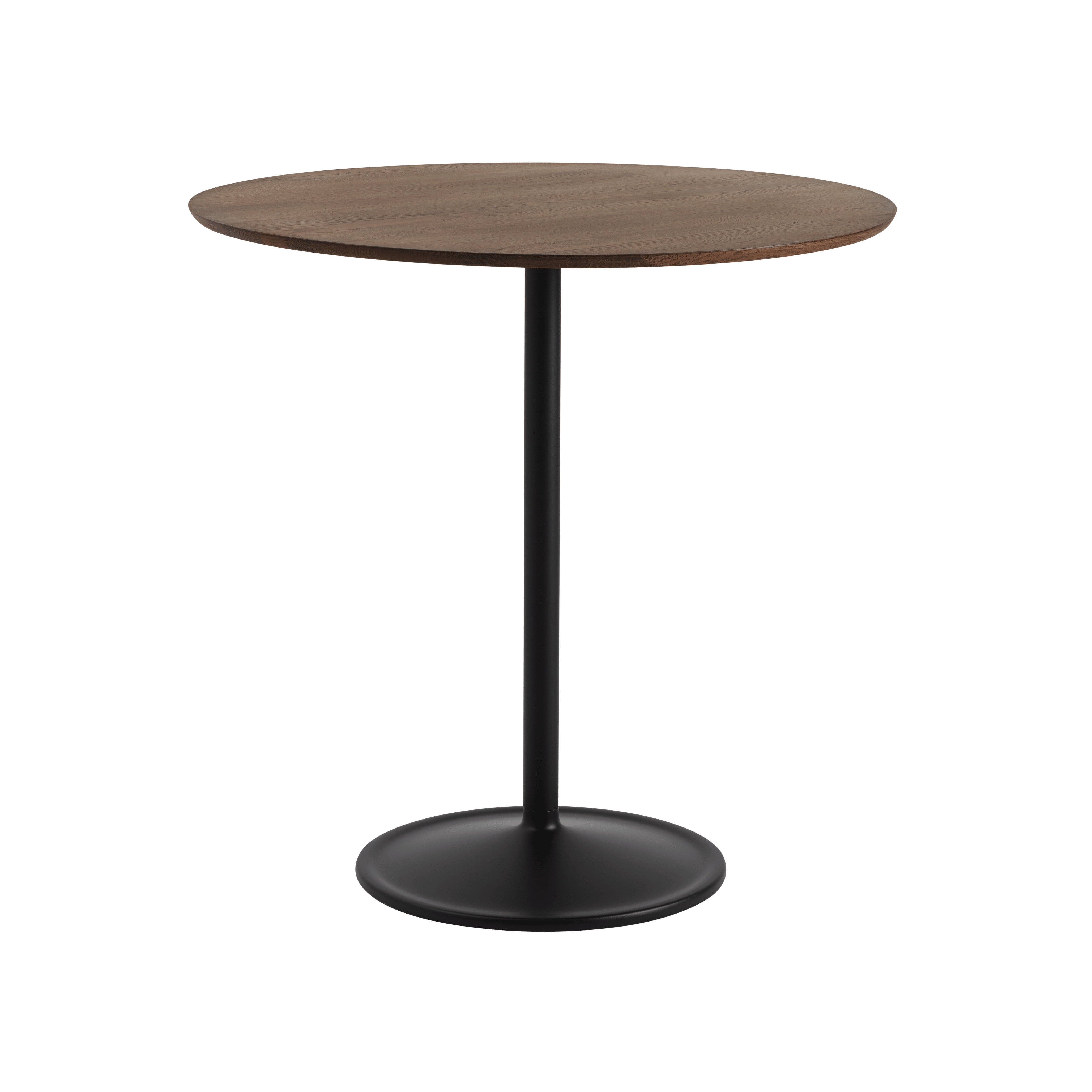 Ronde tafel SOFT van donker eikenhout met een zwarte basis